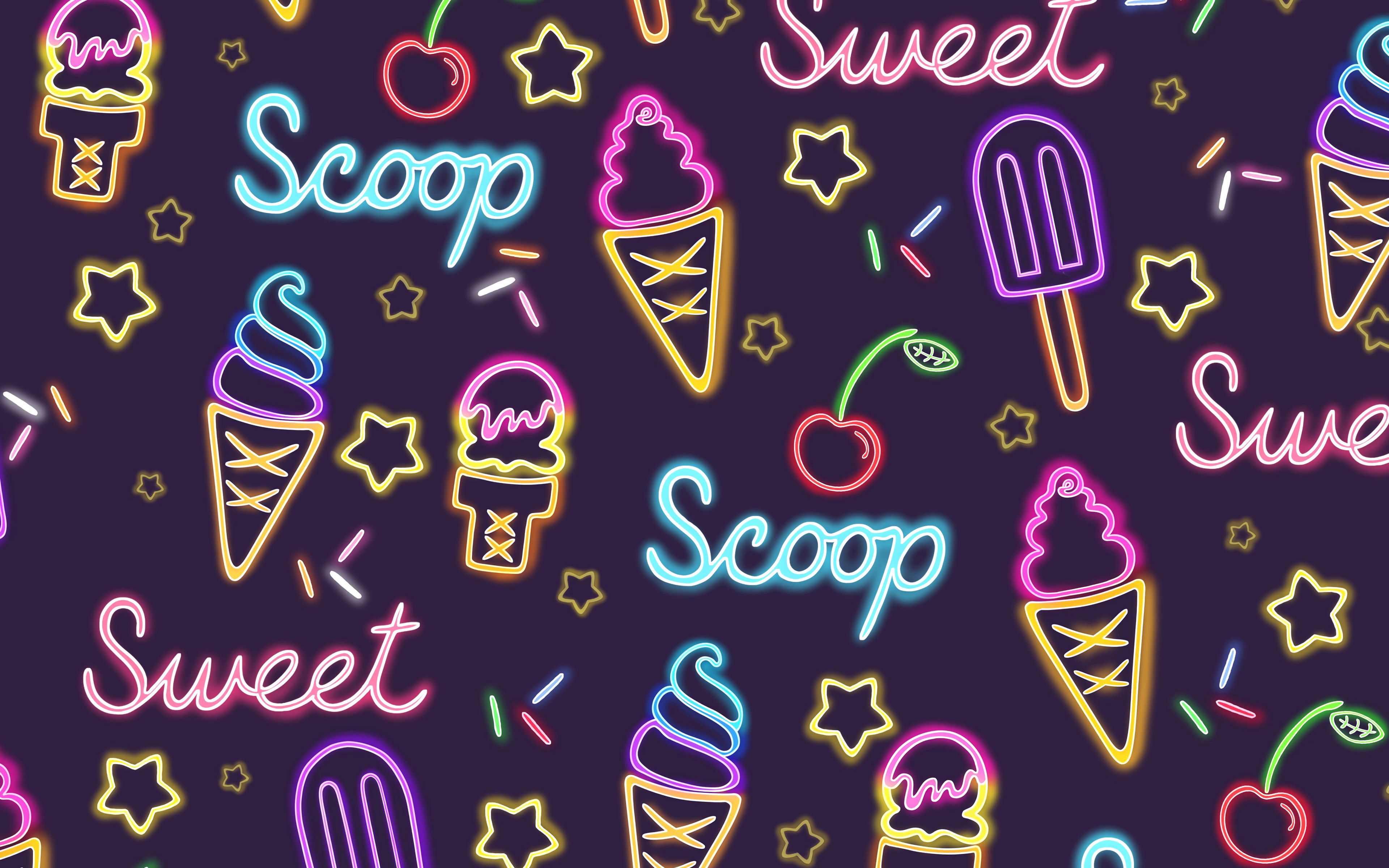 Download wallpaper 3840x2400 ice cream, patterns, pattern, neon, sweet 4k ultra HD 16:10 HD background