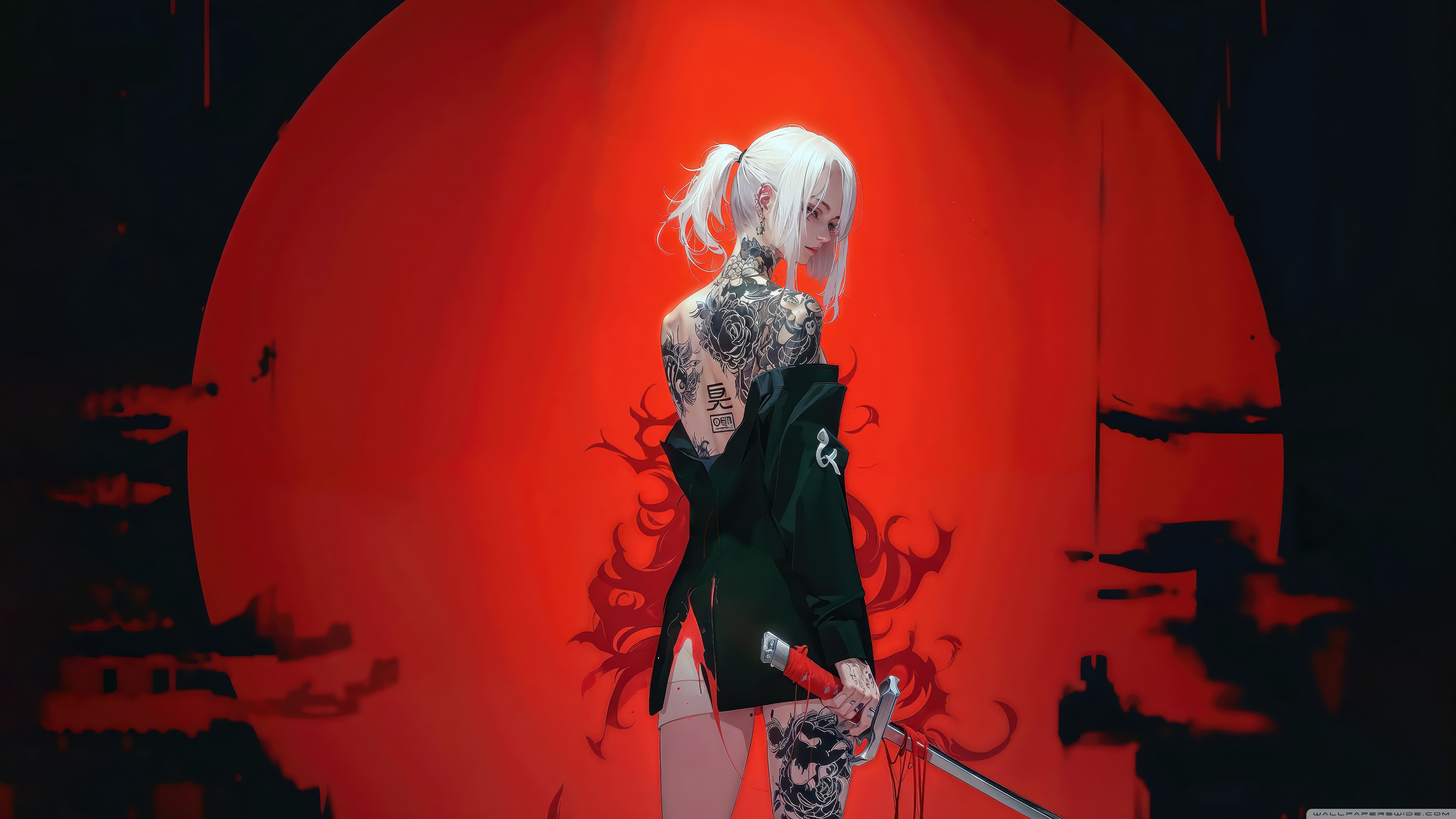 Anime Girl, Red Circle, Black Background 4K UHD Wallpaper for UltraHD Desktop and TV, Widescreen and UltraWide Display, Dual Monitor, Smartphone and Tablet Devices