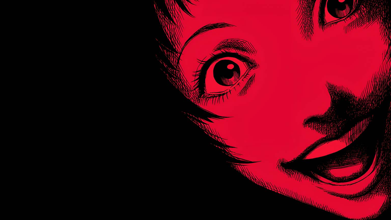 Red Manga Girl Dark Closeup Desktop Wallpaper