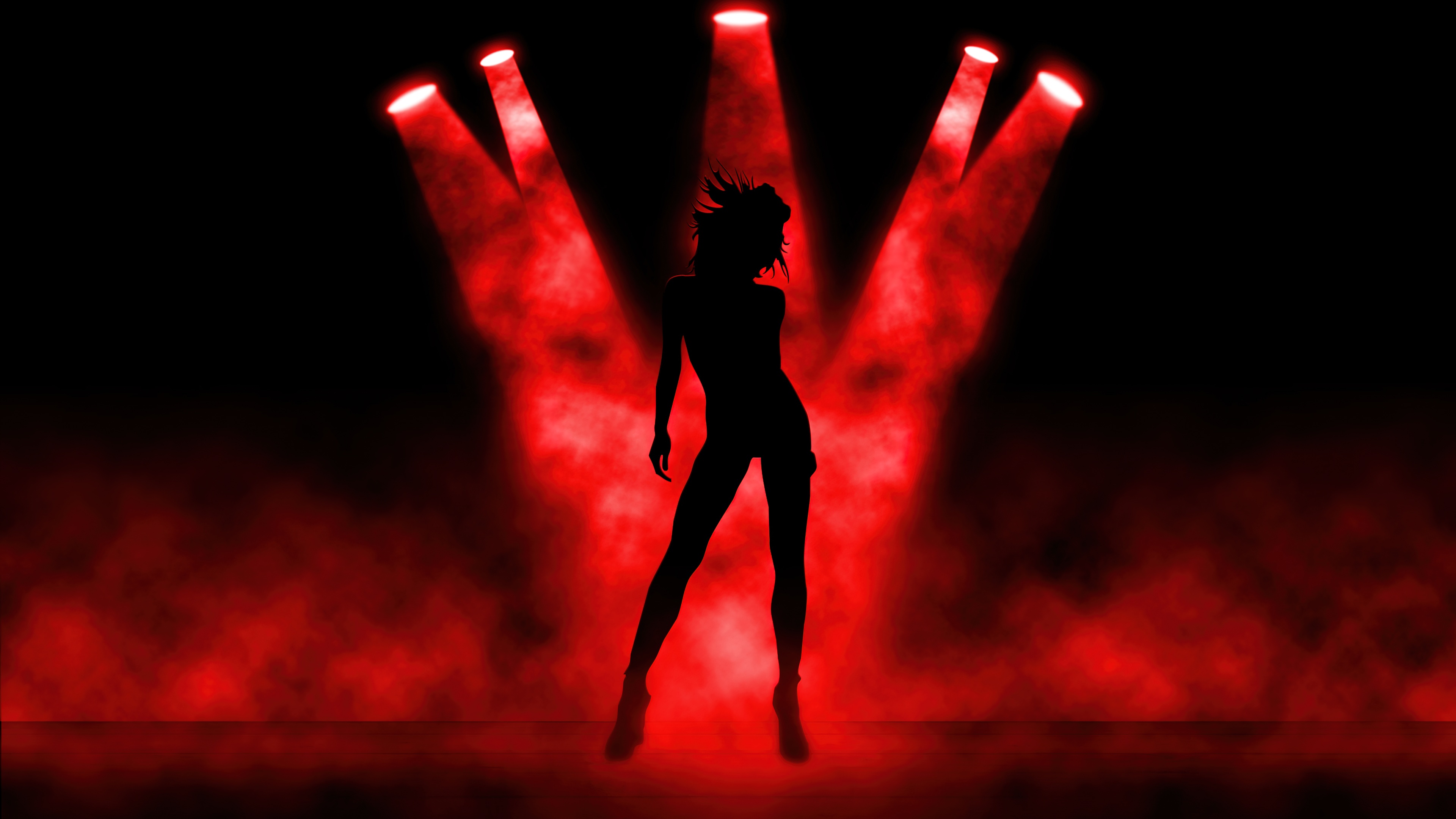 Girl Wallpaper 4K, Spot lights, Silhouette, Dancing