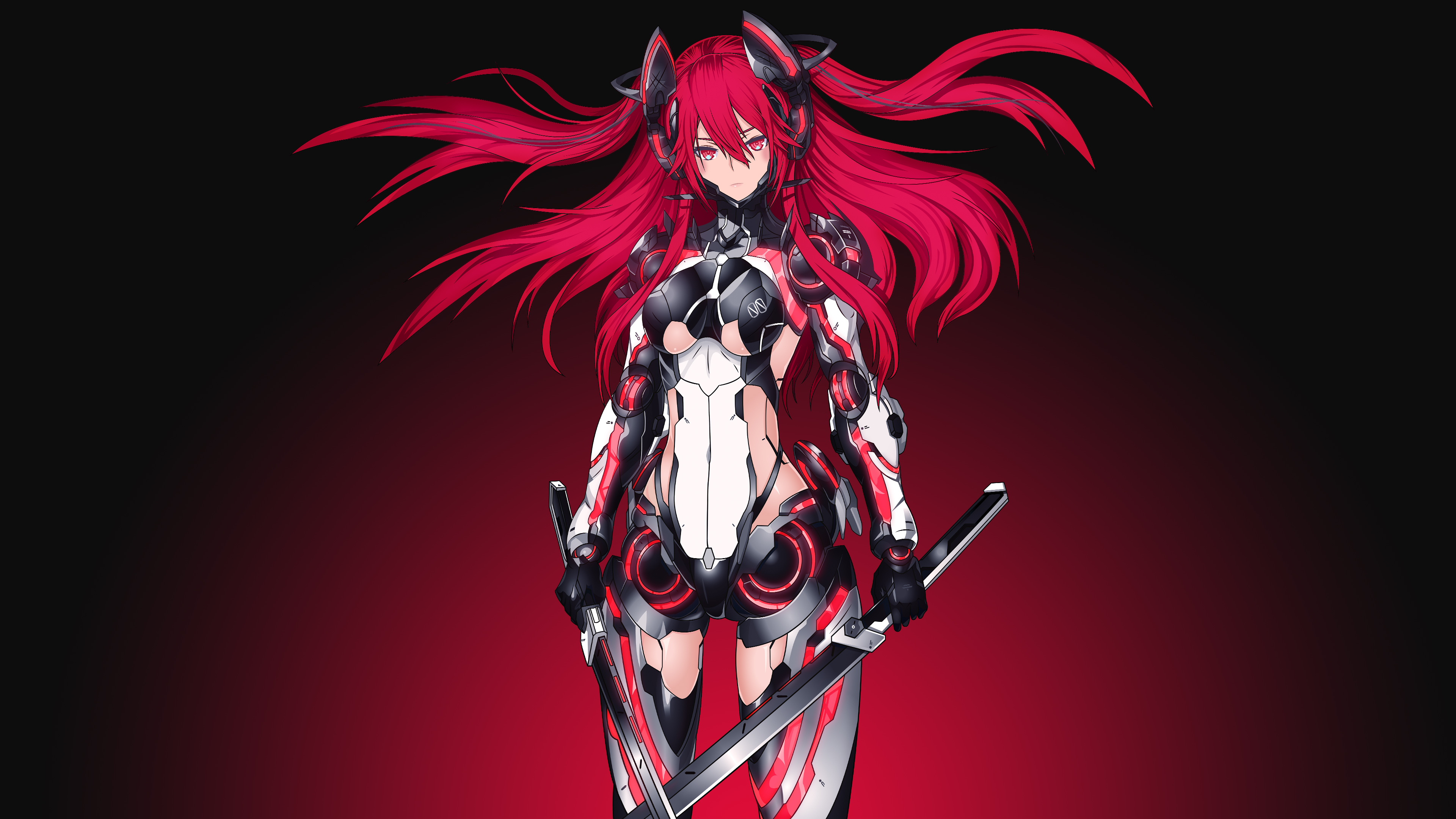4K, Katana, Red, Warrior, Mecha Girl, HD Wallpaper