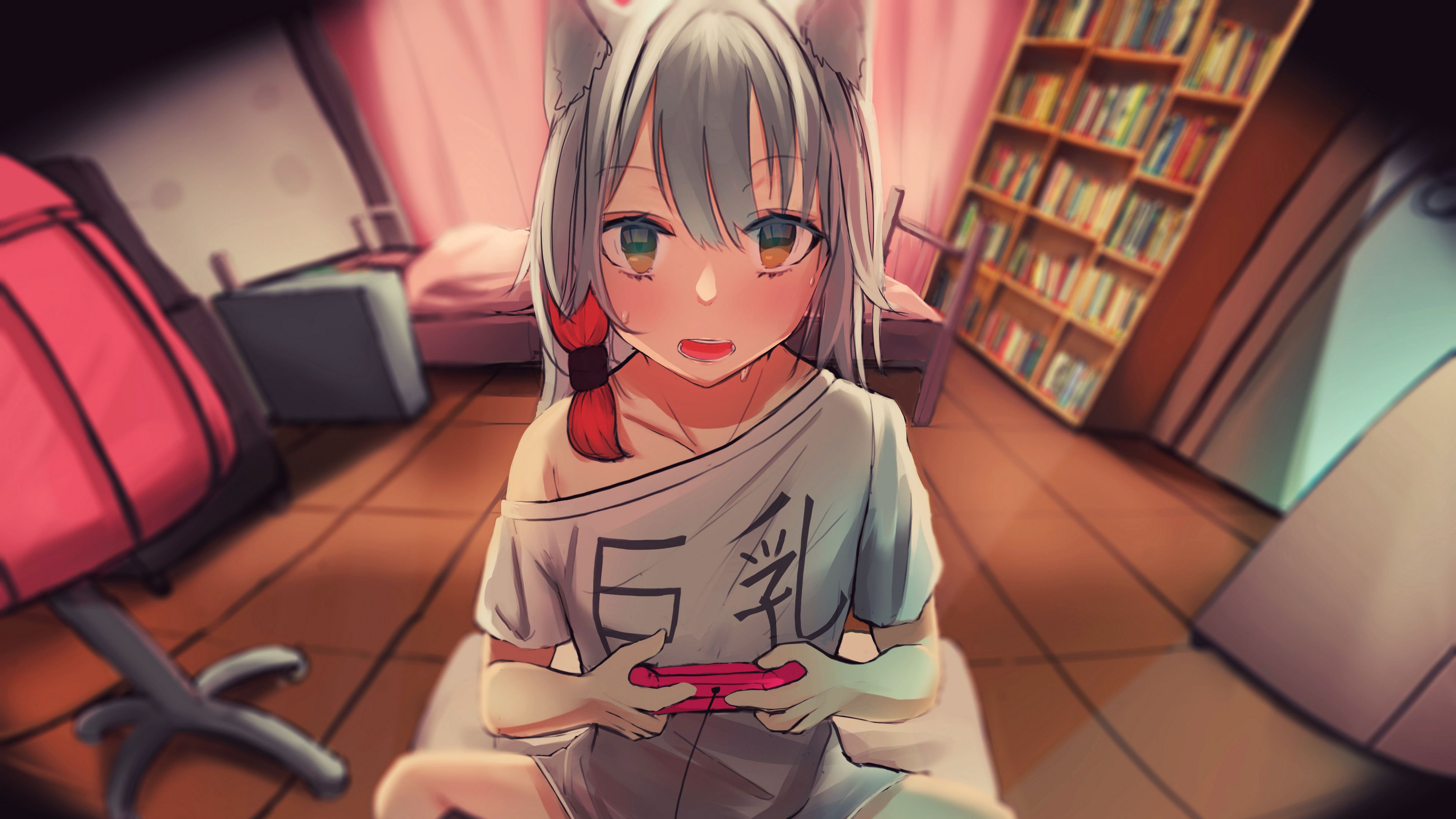 Neko Girl Bookshelves 4K HD Anime Girl Wallpaper