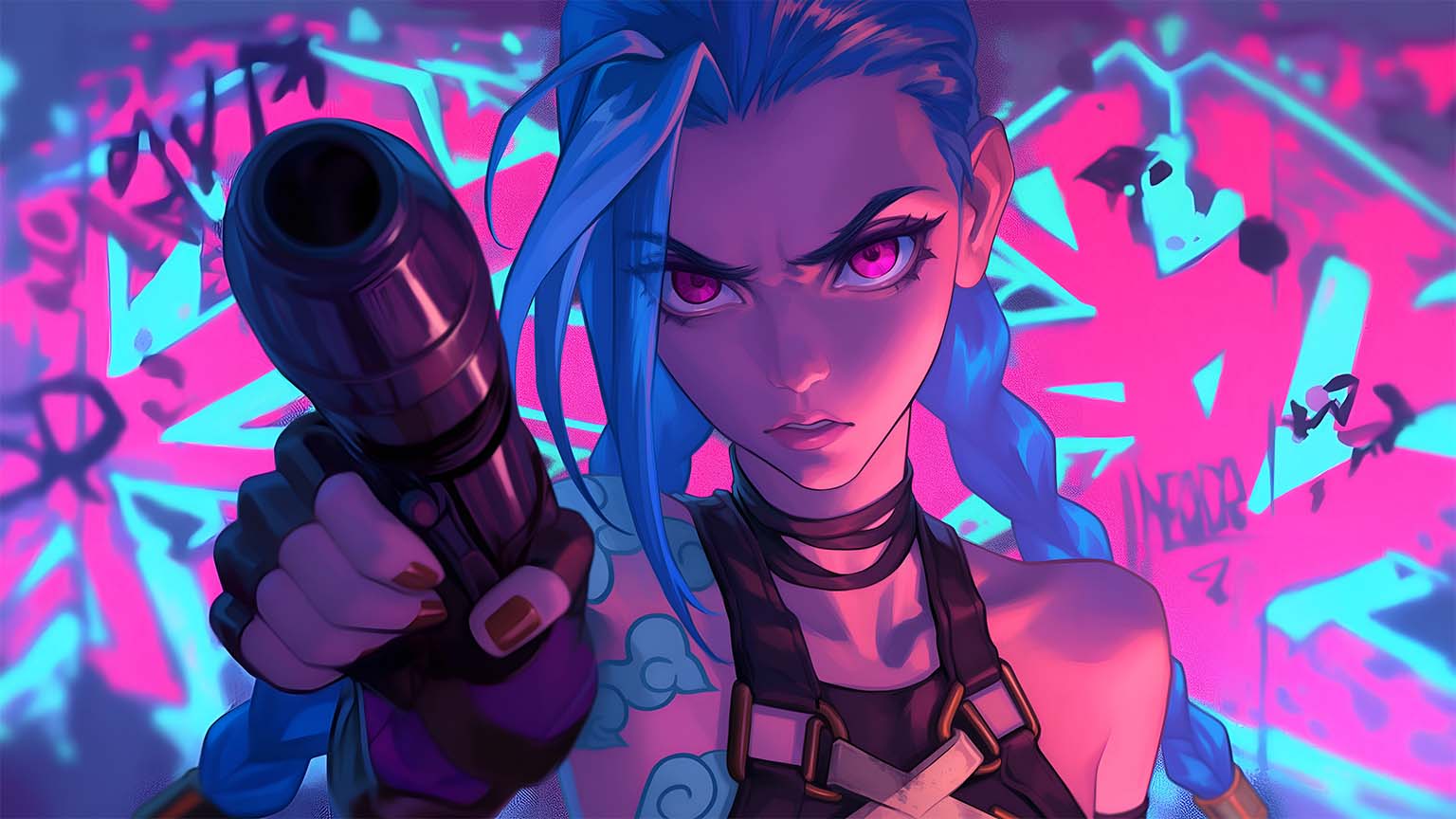 Jinx Neon Glow Desktop Wallpaper 4K Wallpaper