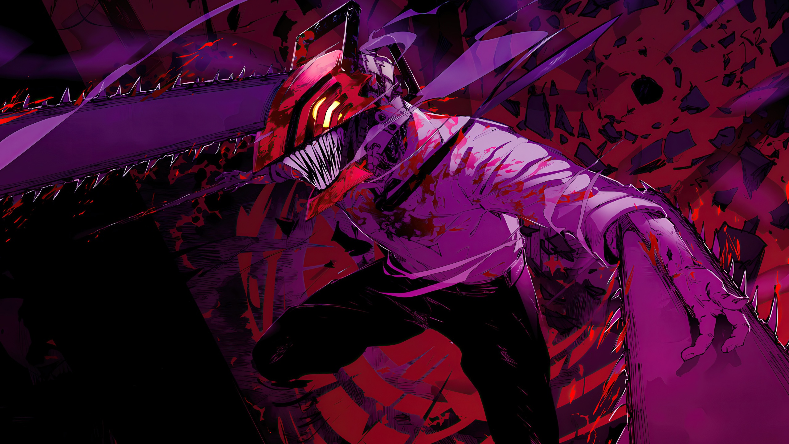 Denji Wallpaper 4K, Artwork, Chainsaw Man, Purple
