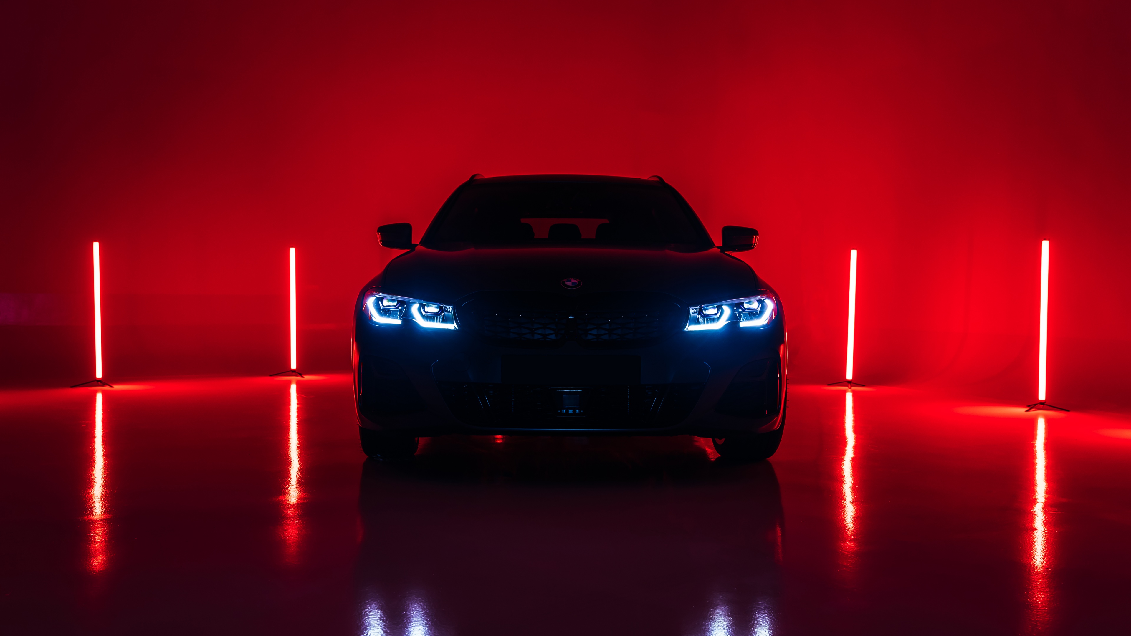 BMW M340i xDrive Touring First Edition Wallpaper 4K, 2020, Red lighting, 5K