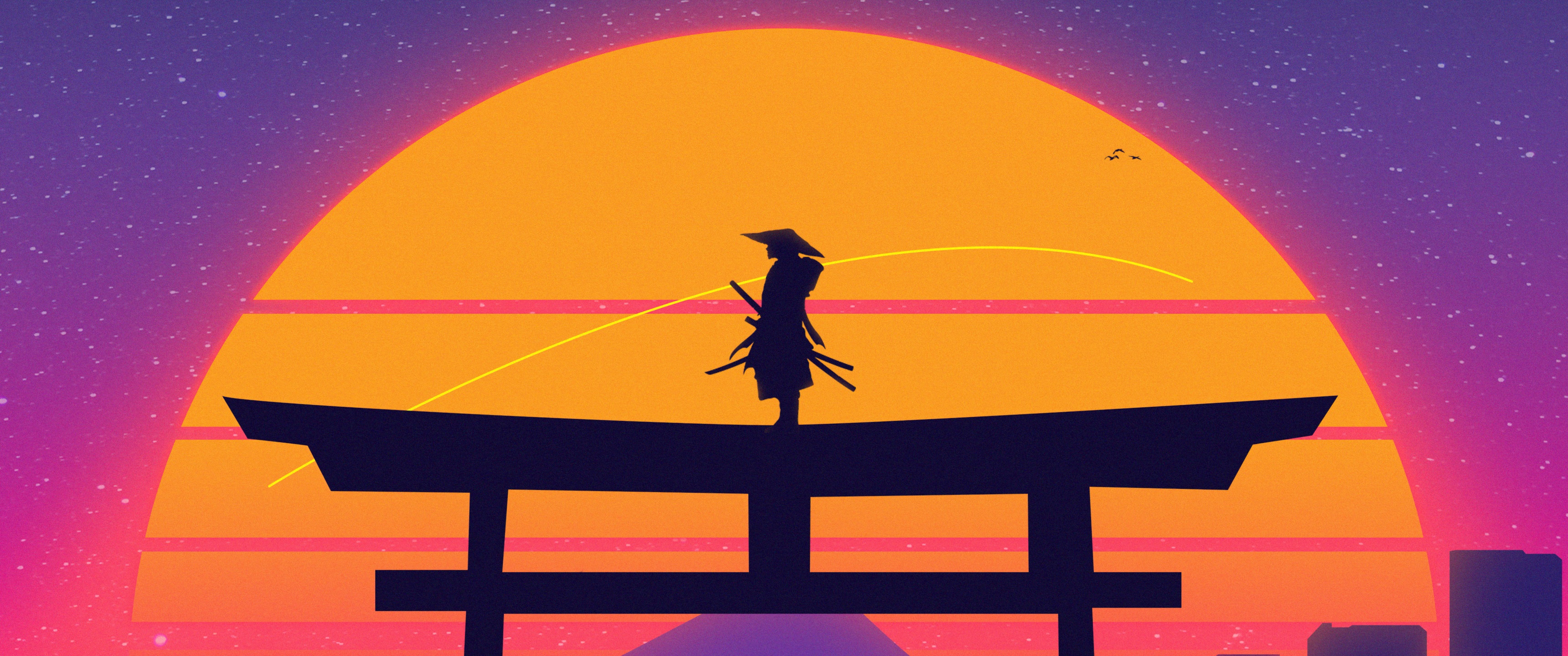 Samurai Wallpaper 4K, Torii gate, Japanese, 5K, Sunset