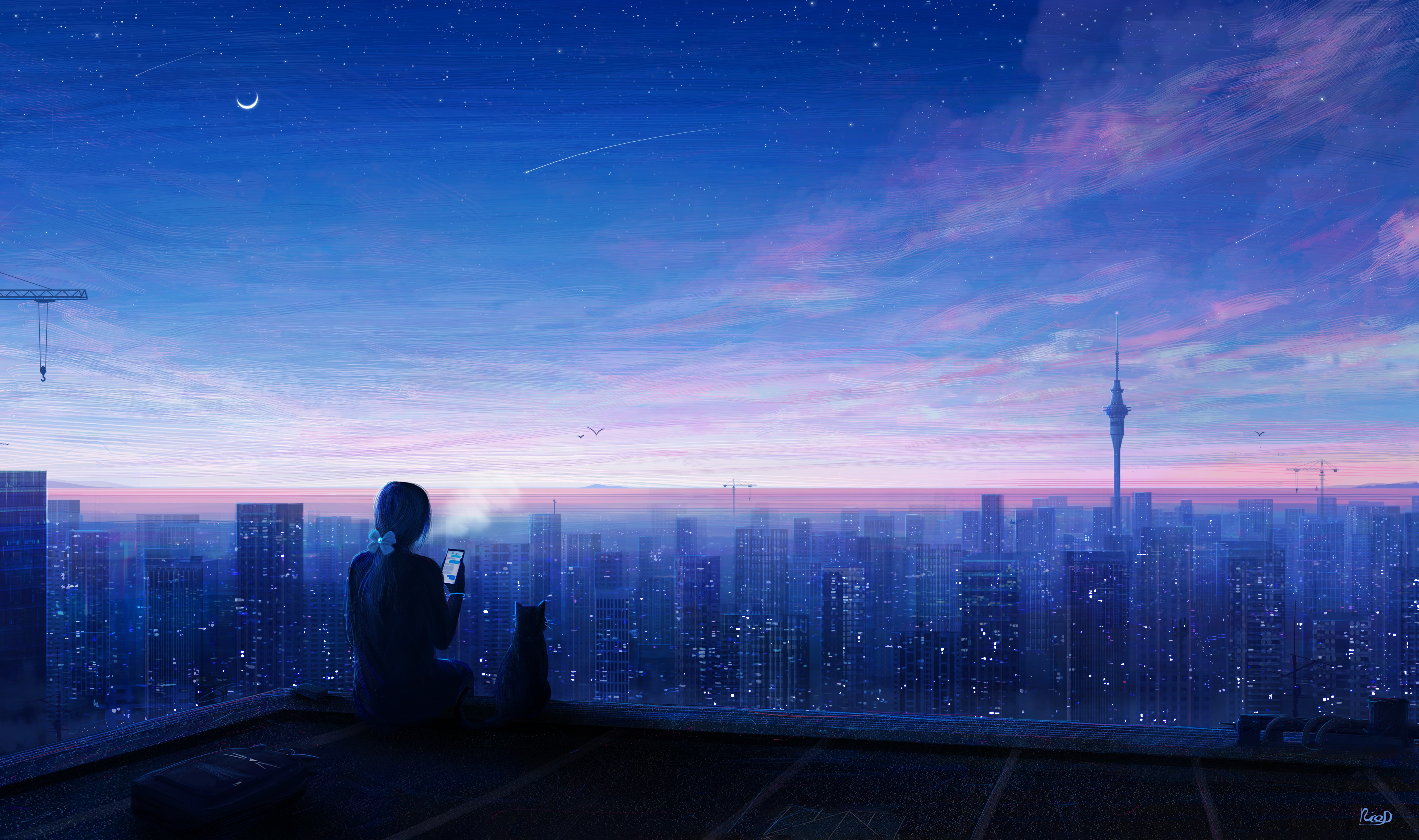 Anime City Girl at Night Ultra HD Wallpaper by Rico De Zoysa