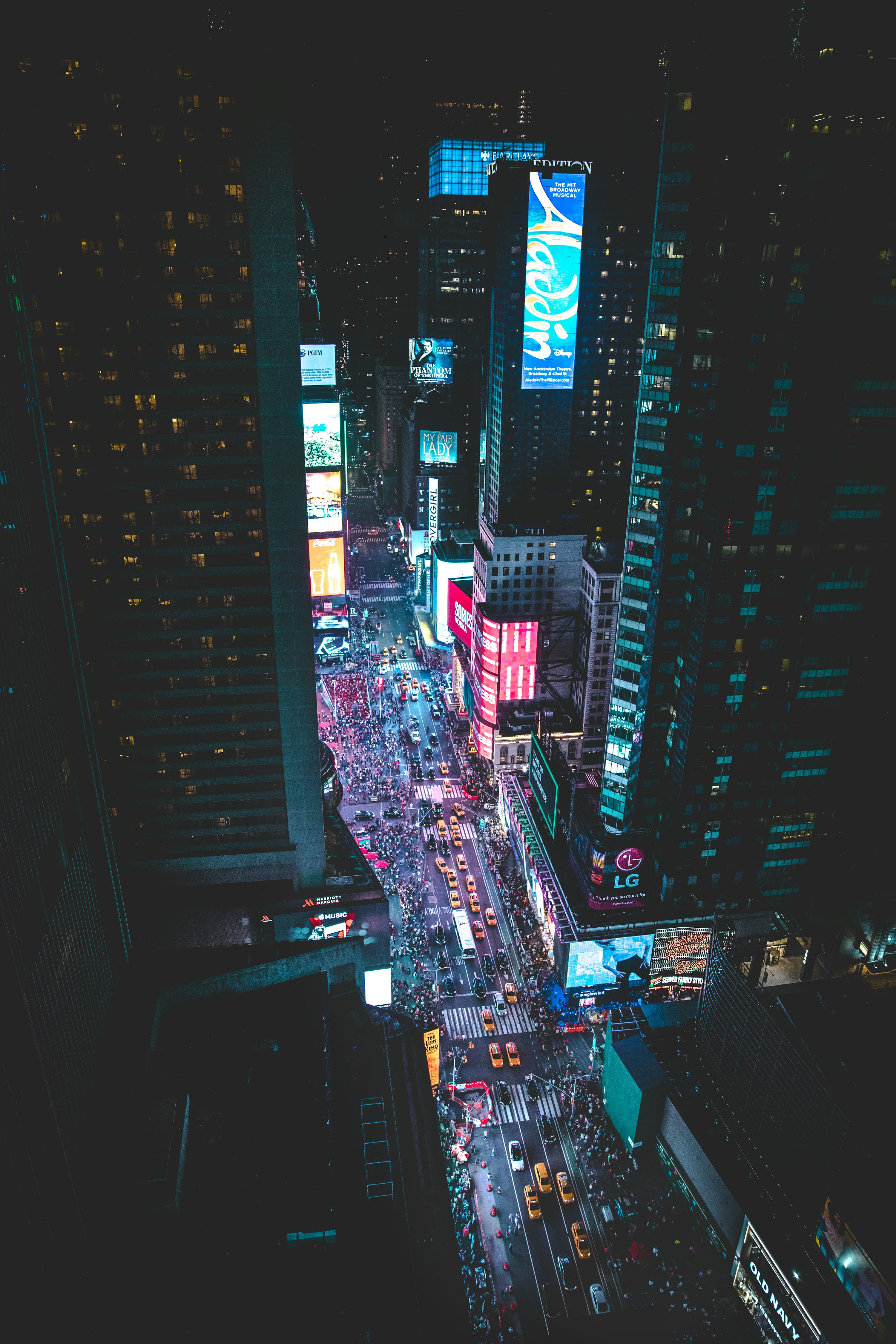 Aerial photo of a busy city during night time photo