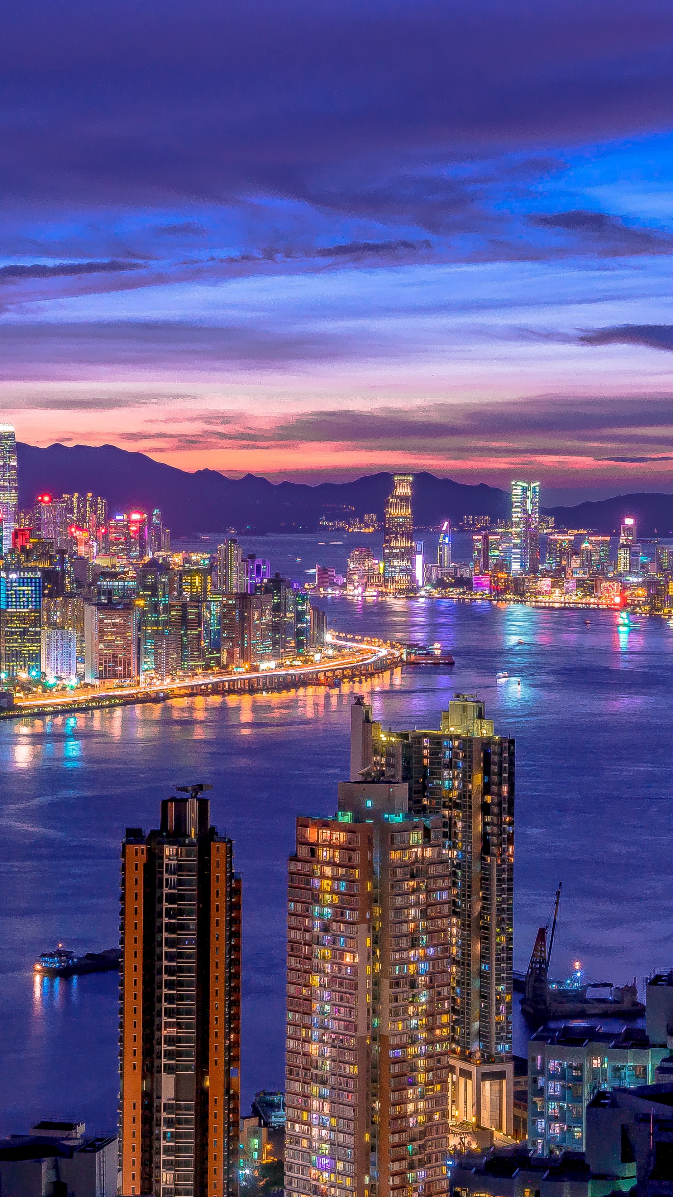 City Skyline Wallpaper 4K, Night life, Cityscape, Hong Kong