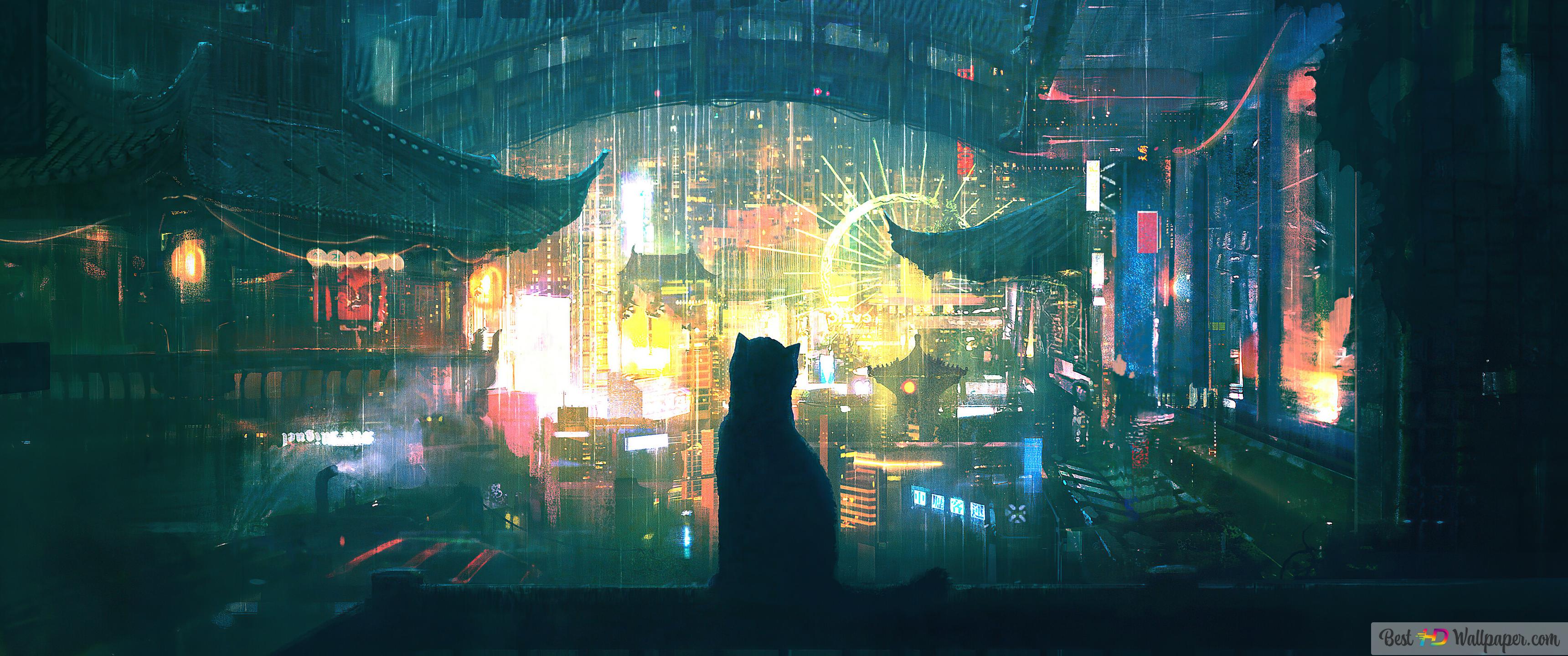Night City Anime 4K wallpaper download