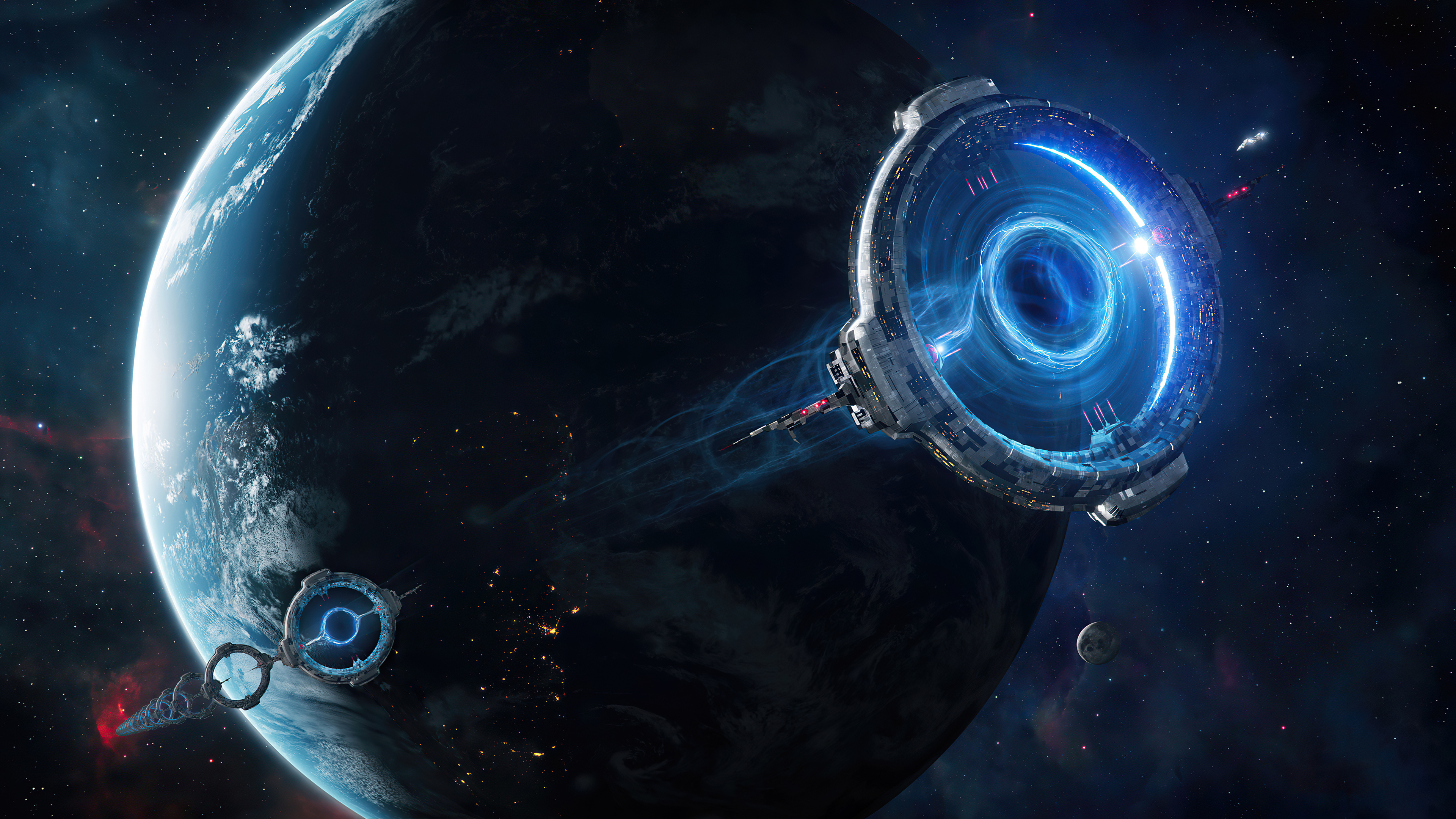 Desktop wallpaper: Space Station, Sci Fi, Planet 4K free download for PC. 1051041