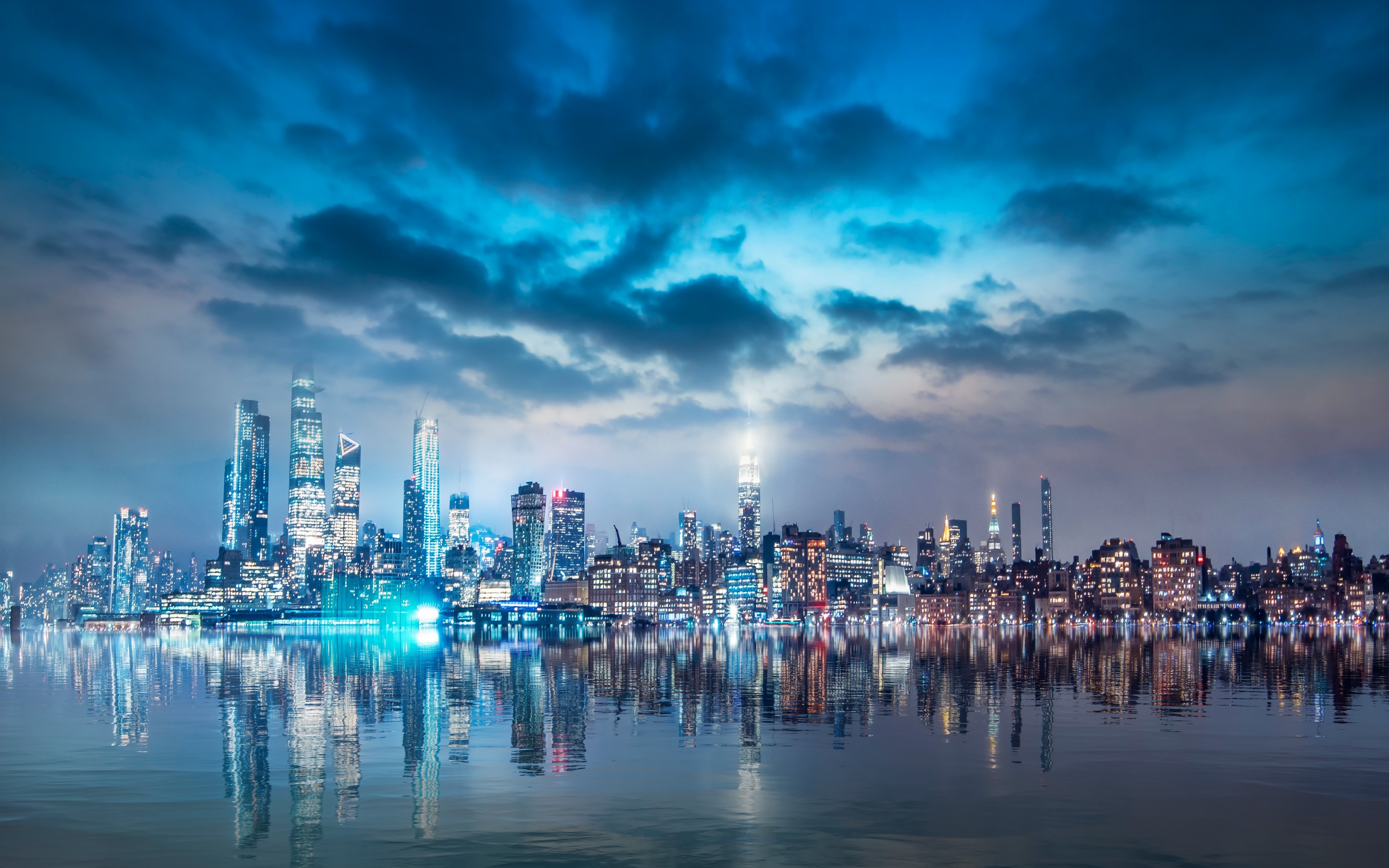Cityscape Wallpaper 4K, Night City, City lights, Skyline