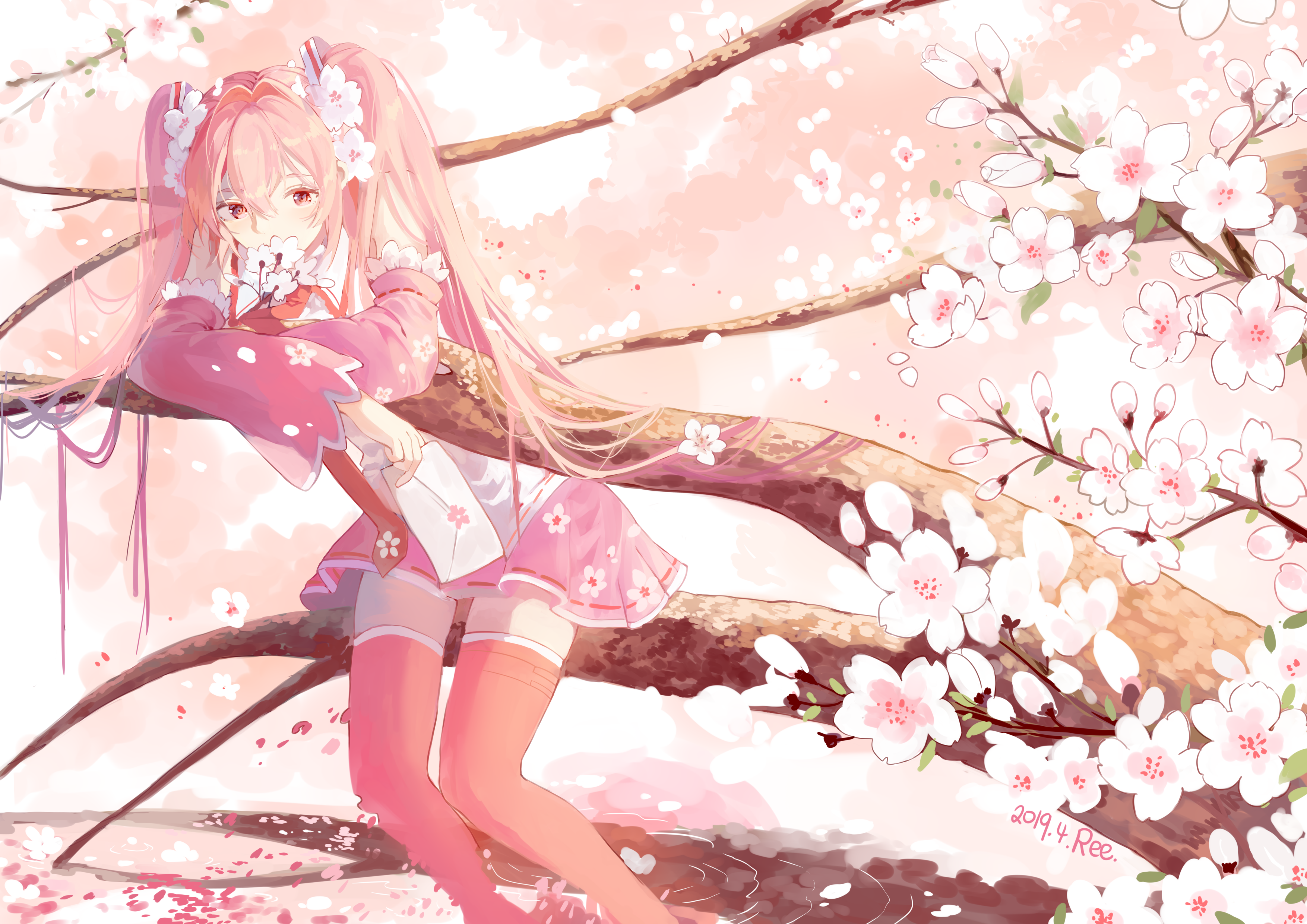 Download Sakura Miku Anime Vocaloid HD Wallpaper by 折射光