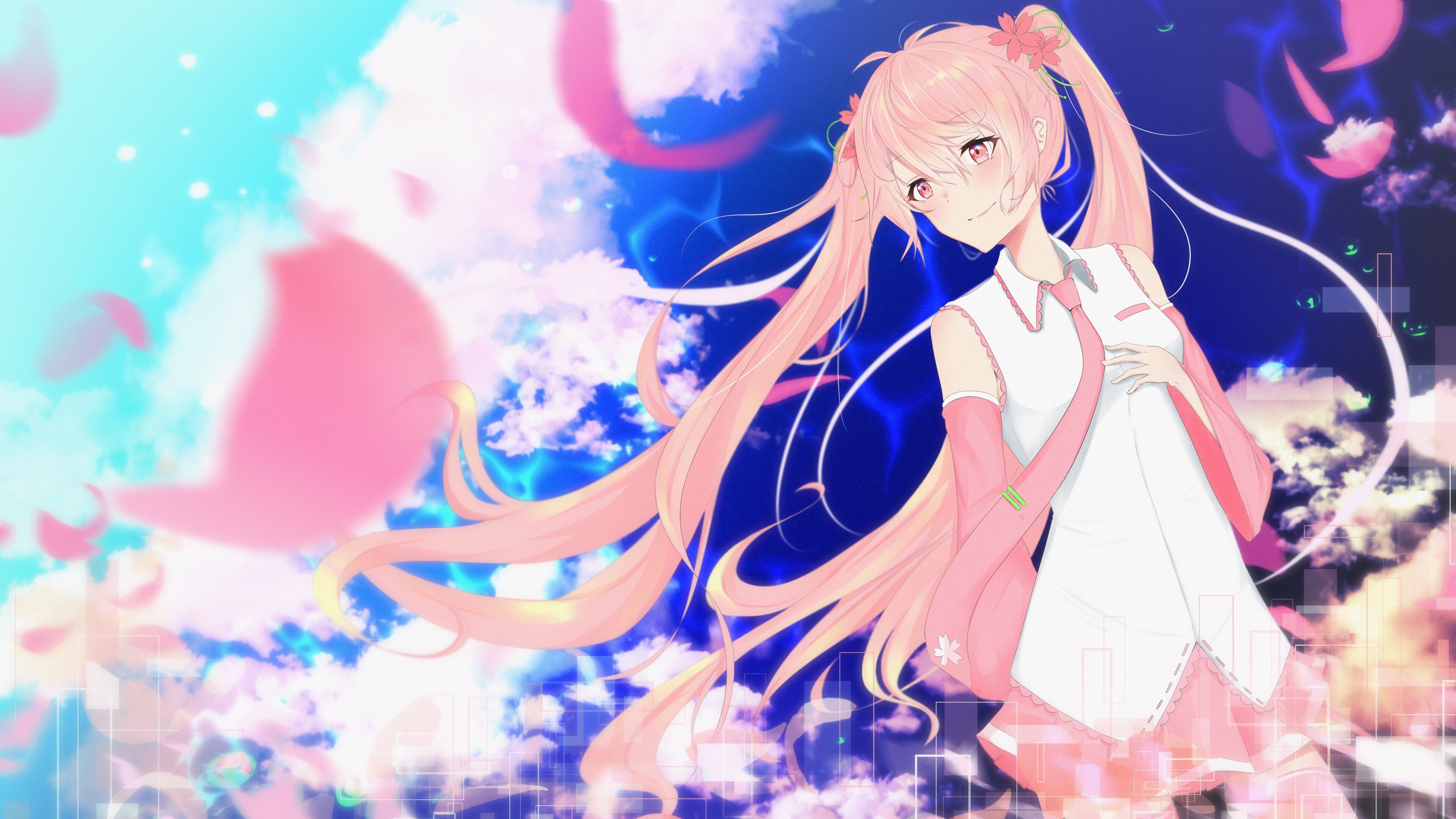 Wallpaper girl, Sakura, vocaloid, hatsune miku for mobile and desktop, section арт, resolution 3840x2160