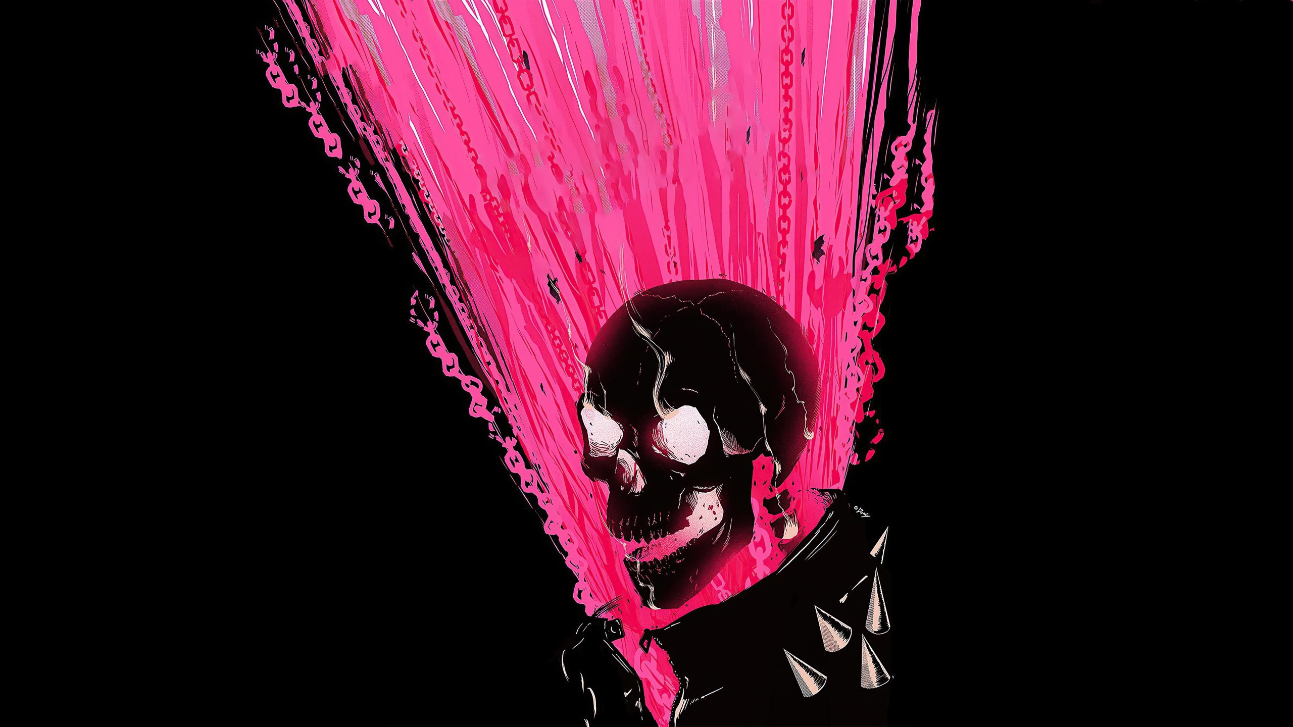 Ghost Rider Wallpaper 4K, Skull, Pink, Black background