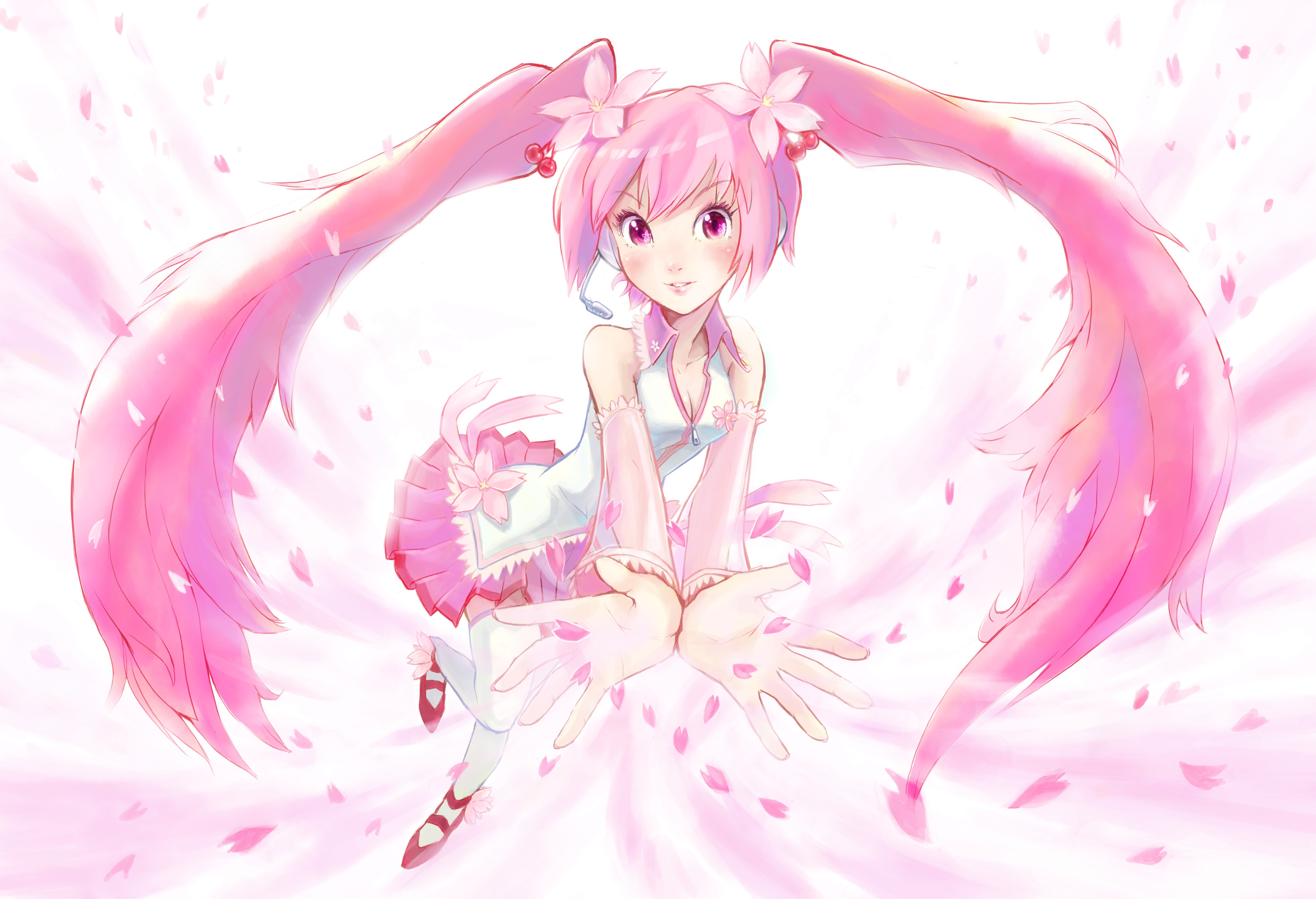 Wallpaper girl, flowers, petals, Sakura, cherry, vocaloid, Vocaloid, sakura, mike for mobile and desktop, section аниме, resolution 4100x2800