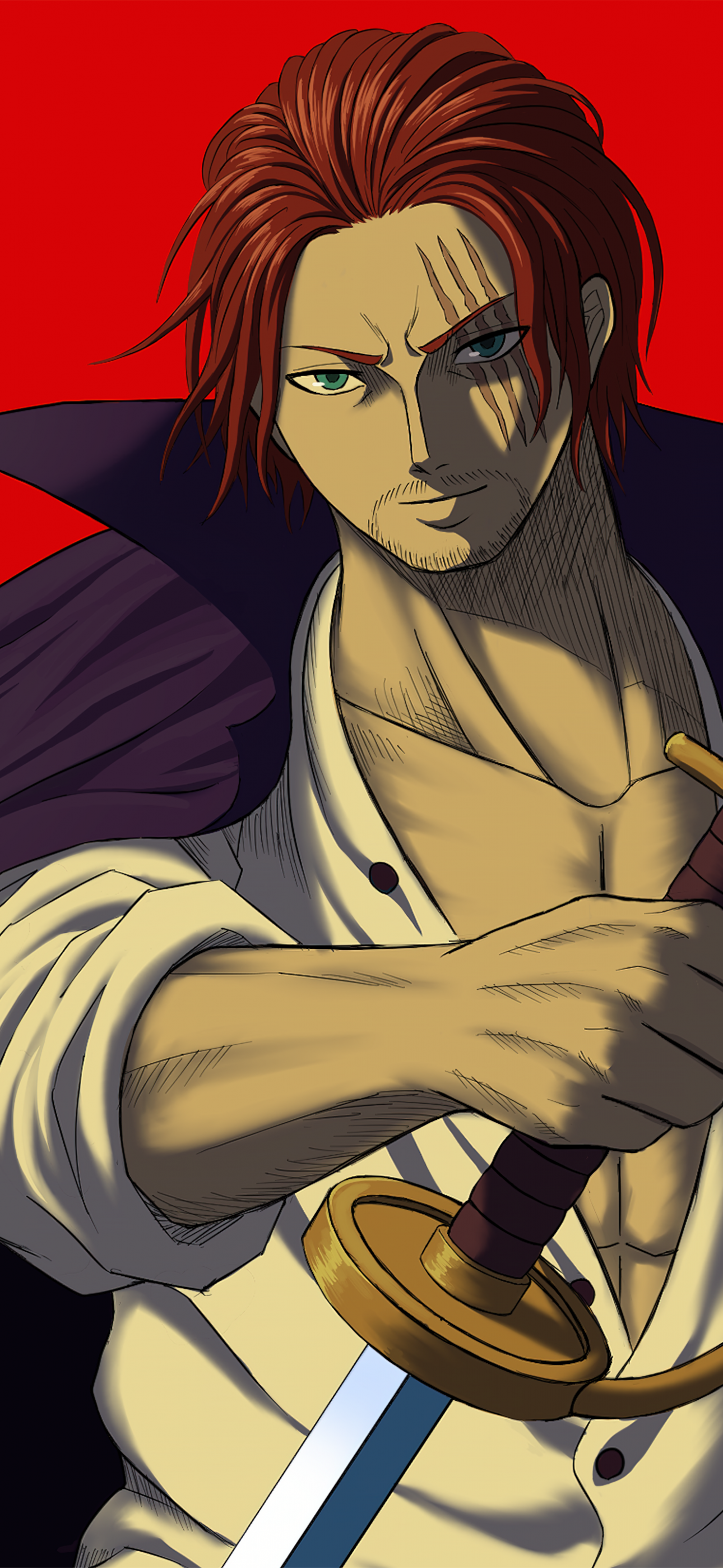 Shanks Wallpaper 4K, One Piece, Red background, 5K