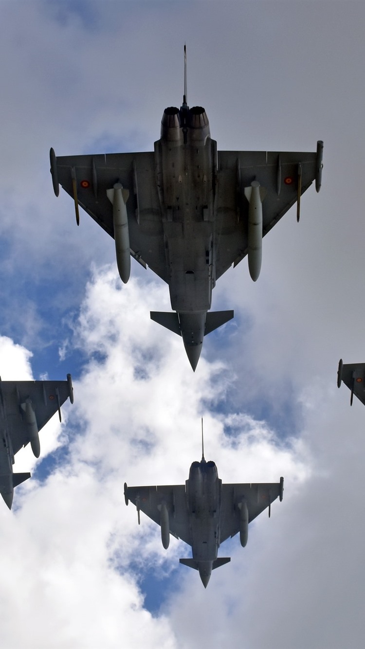 Eurofighter Typhoon, Fighter, Clouds, Sky 750x1334 IPhone 8 7 6 6S Wallpaper, Background, Picture, Image