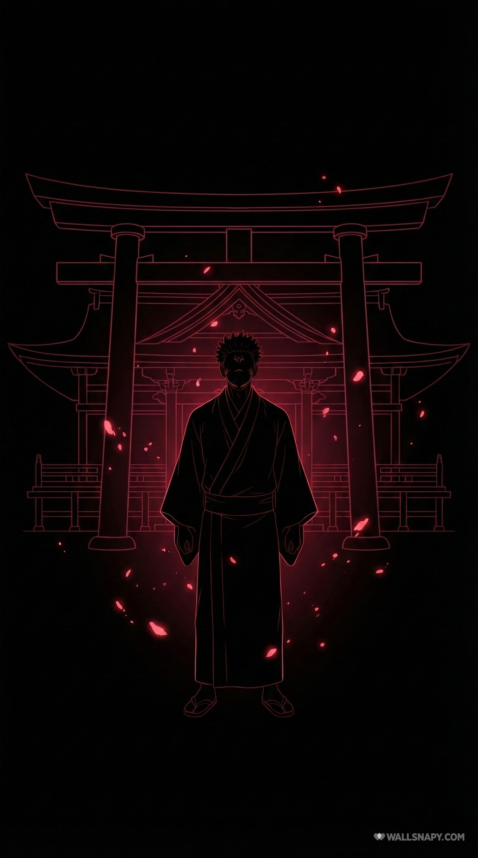 Malevolent shrine minimal neon with calm sukuna dark portrait amoled mobile wallpaper