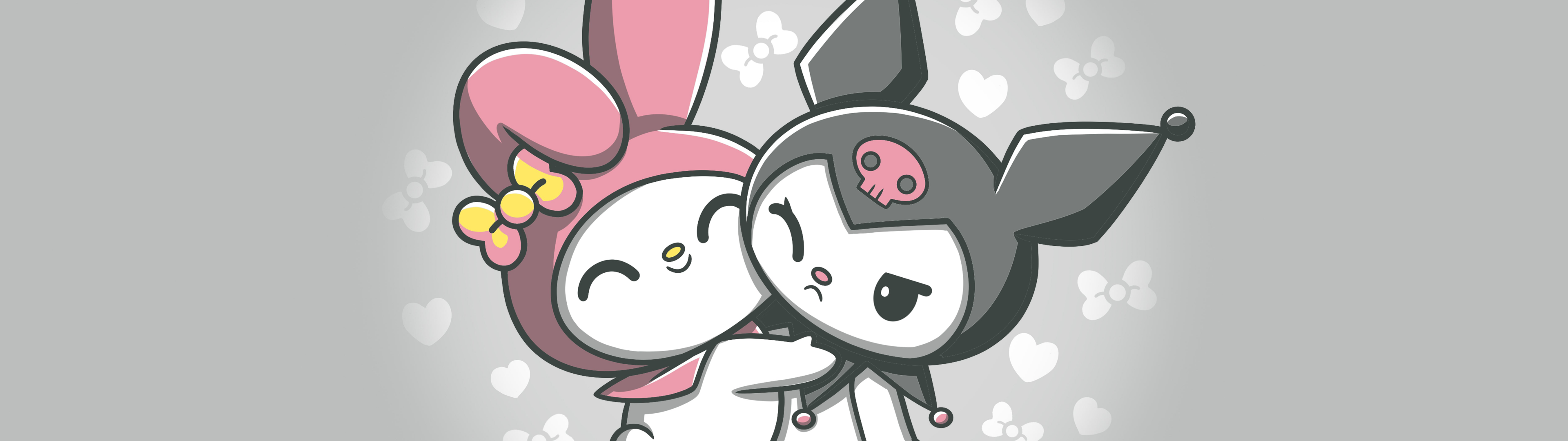 My Melody and Kuromi Wallpaper 4K, Hug, Kawaii cartoon, Friends