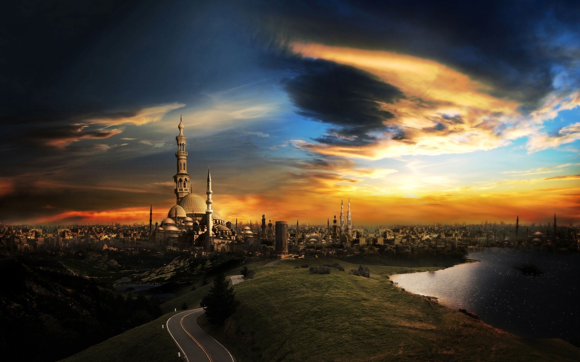 city, Water, Sky, Islamic architecture, Mosques Wallpaper HD / Desktop and Mobile Background