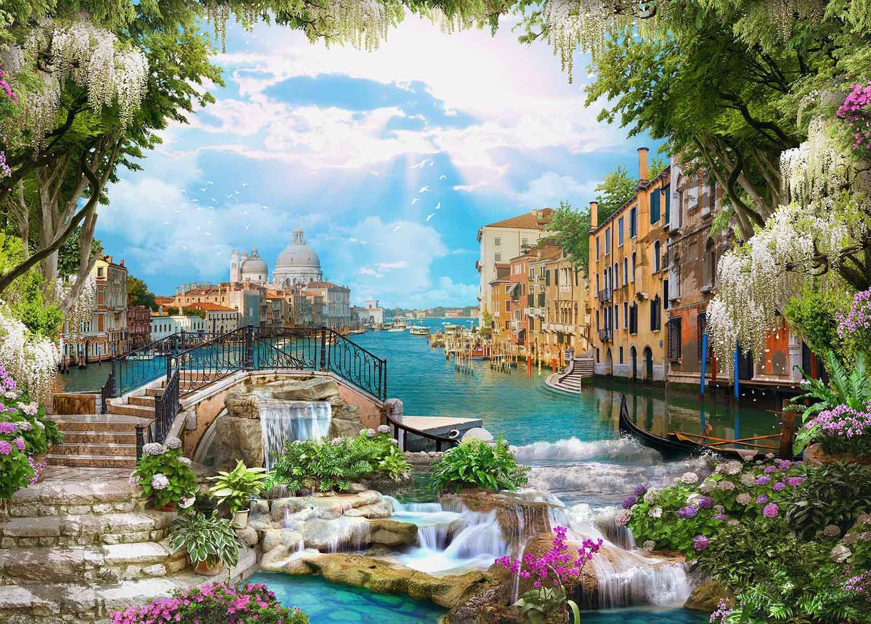 Jdayda Venice Garden Wallpaper River Flower Ancient City Wall Mural For Bedroom Living Room (Not Self Adhesive)
