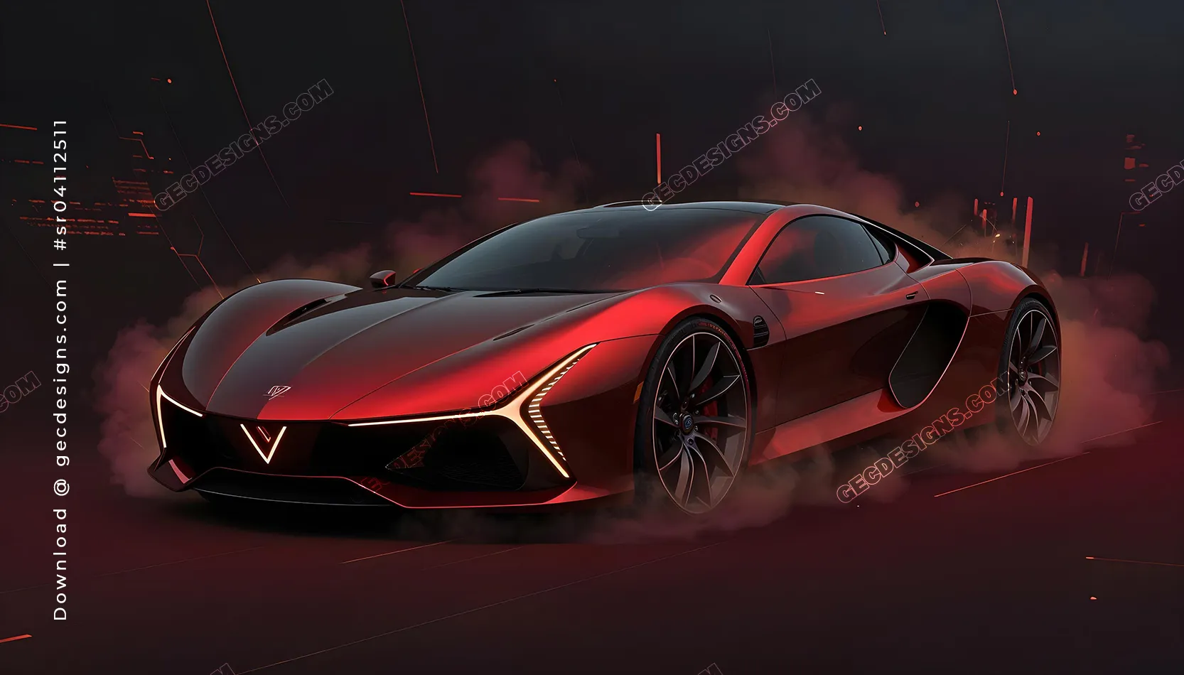 Luxury Red Supercar Desktop Wallpaper in Dark Smoke Background