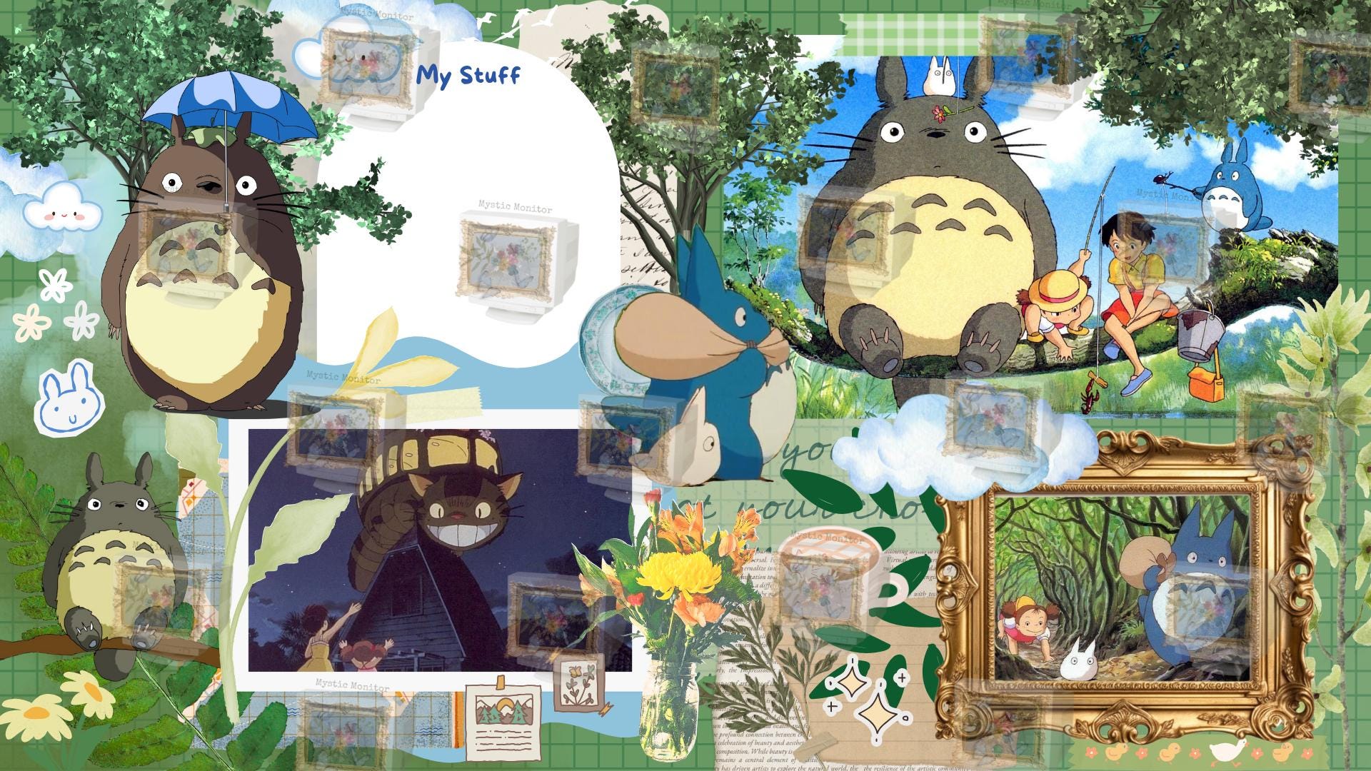 Totoro Desktop Wallpaper: Studio Ghibli Cottagecore Collage (digital Download)