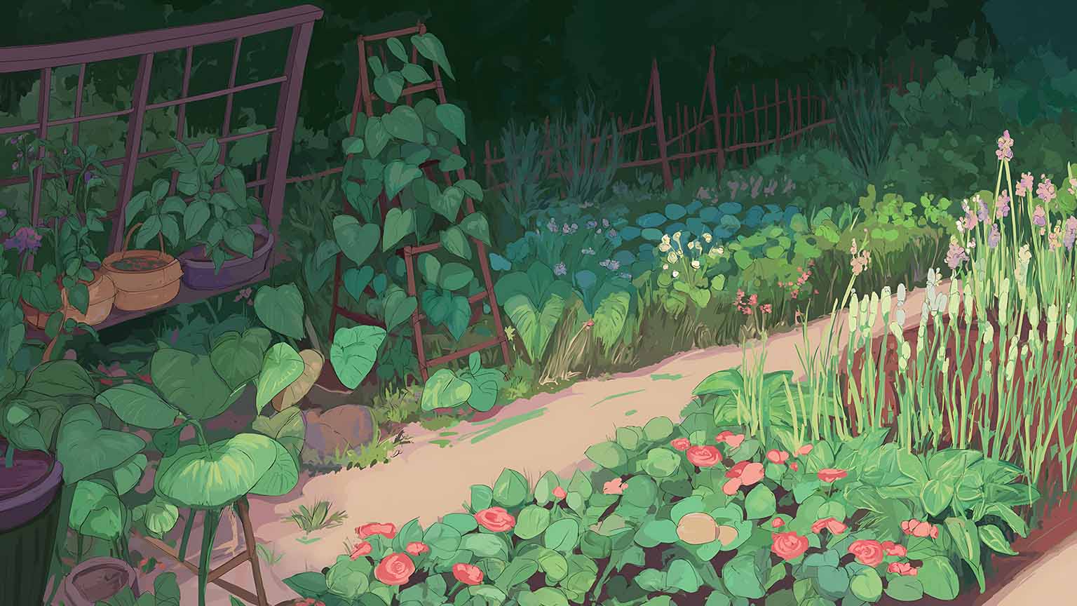 Studio Ghibli Garden Path 4K Desktop Wallpaper