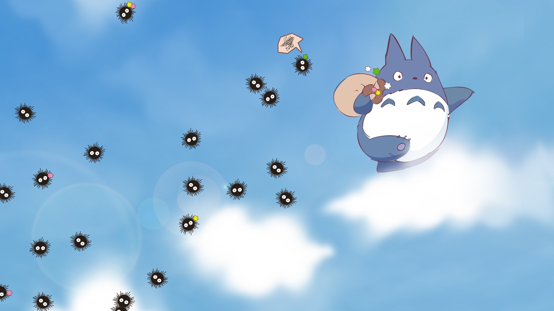 Wallpaper the sky, clouds, anime, my neighbor Totoro, spirited away, My Neighbor Totoro, Spirited Away, Susuwatari for mobile and desktop, section кодомо, resolution 1920x1080