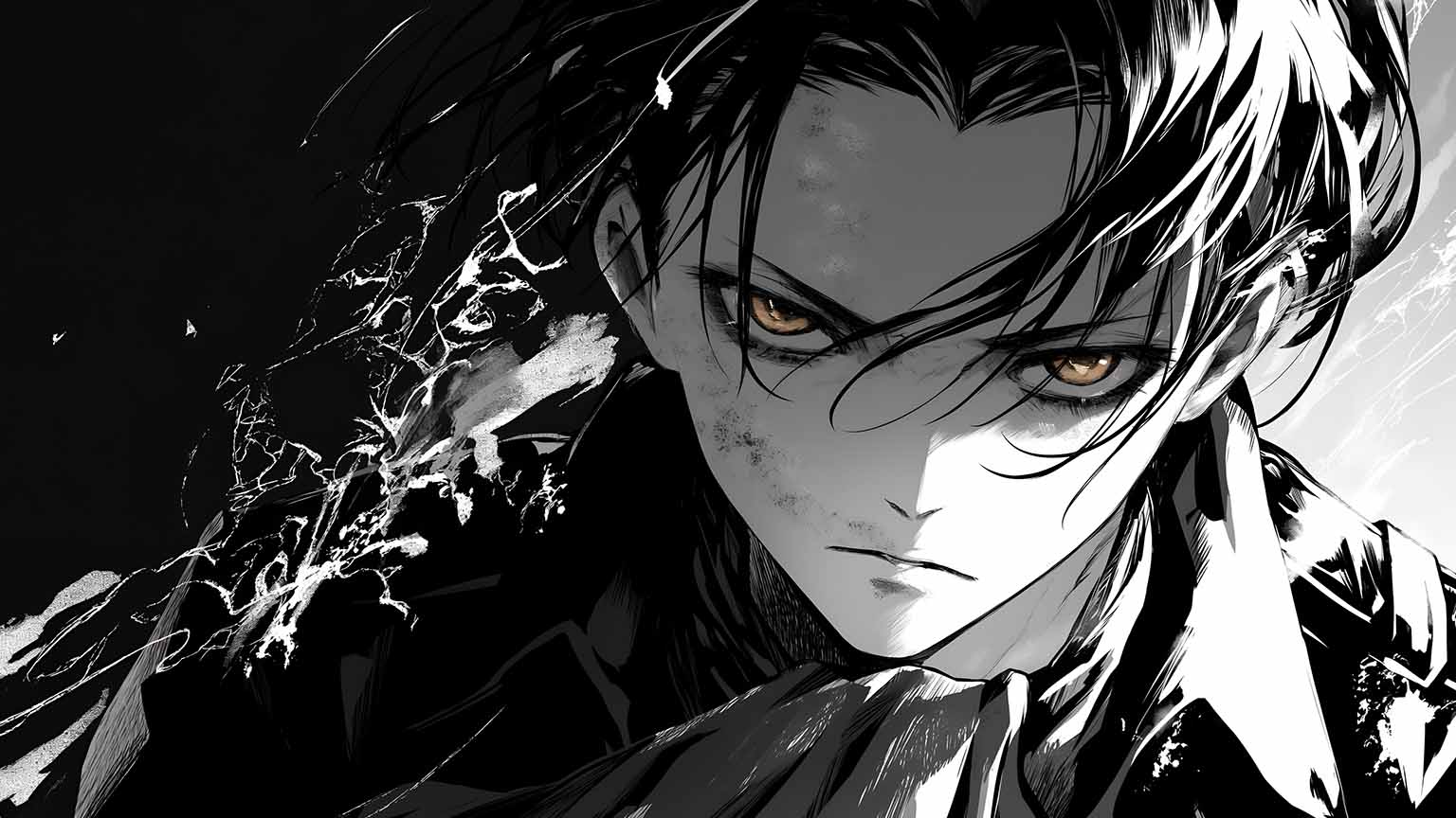 Attack on Titan Levi Ackerman Monochrome Desktop Wallpaper