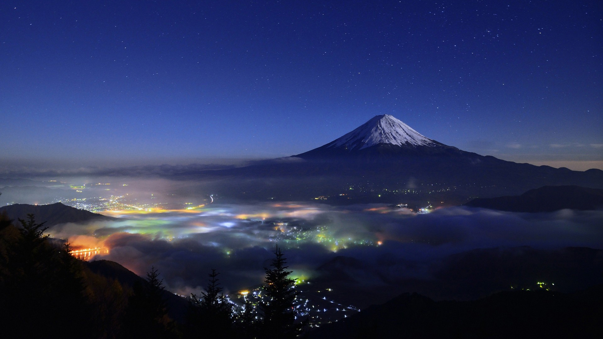 Mount Fuji Japan City View Nighttime HD Travel Wallpaper