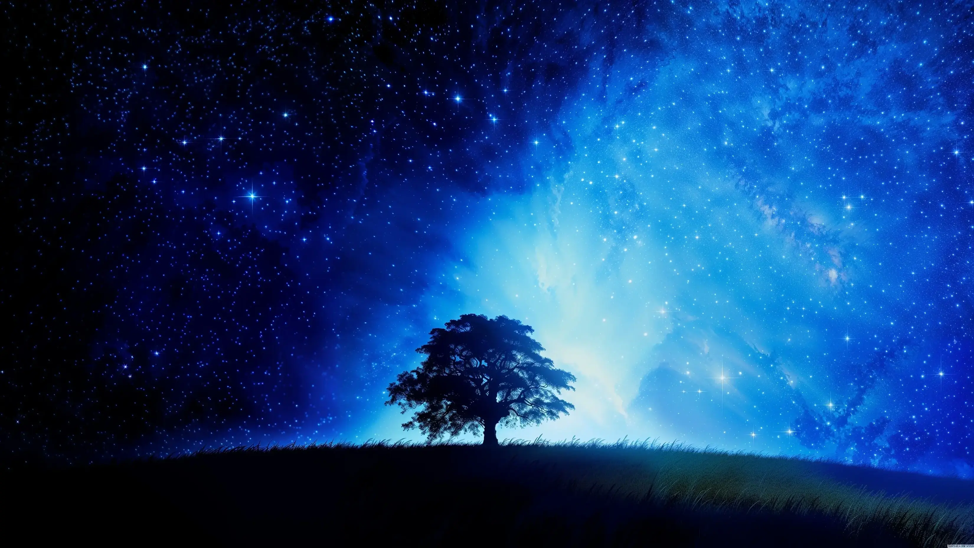 Hyper Vibrant Galaxy View On A Hill With A Singular Tree Best Most Popular Free Download Wallpaper For MacBook Pro And MacBook Air And Microsoft Windows Desktop PCs 4K