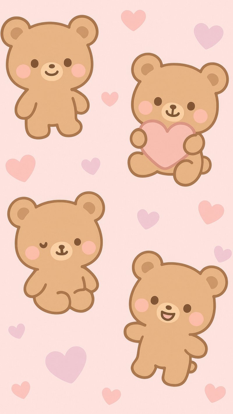Cute bears pink hearts mobile. Free Photo Illustration