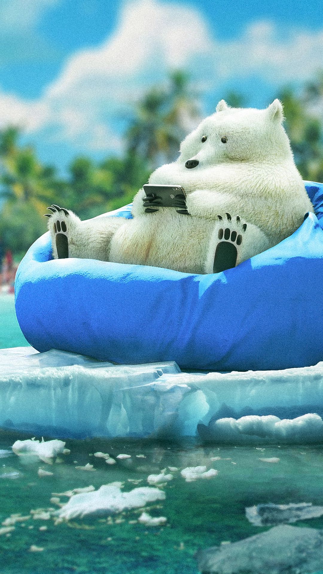 Download wallpaper 1080x1920 bear, phone, funny, ice, beach samsung galaxy s4, s5, note, sony xperia z, z1, z2, z3, htc one, lenovo vibe HD background