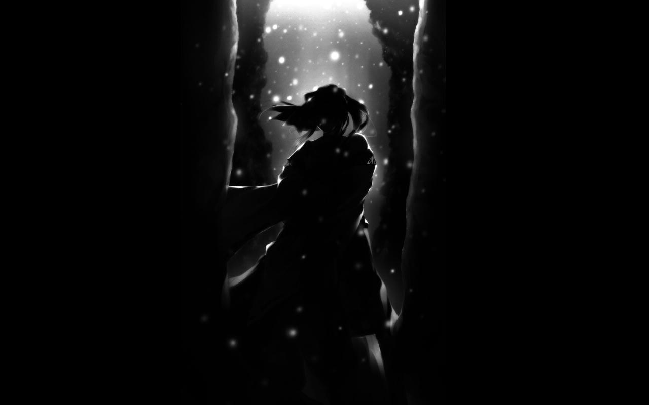 Phone wallpaper: Black & White, Silhouette, Anime, Original 1516888
