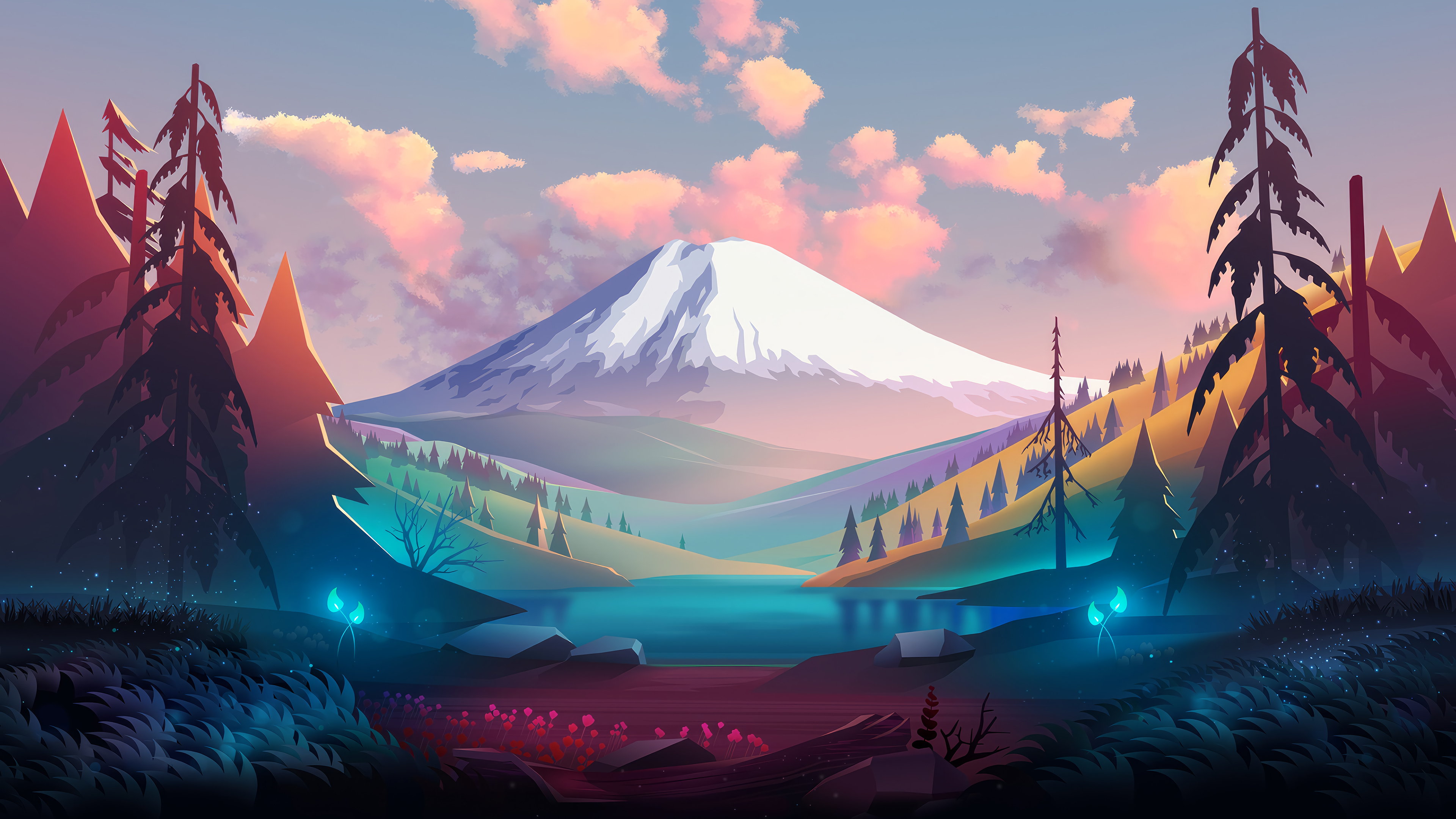 Snowy Mountain Scenery Minimalist Wallpaper 4K HD PC a