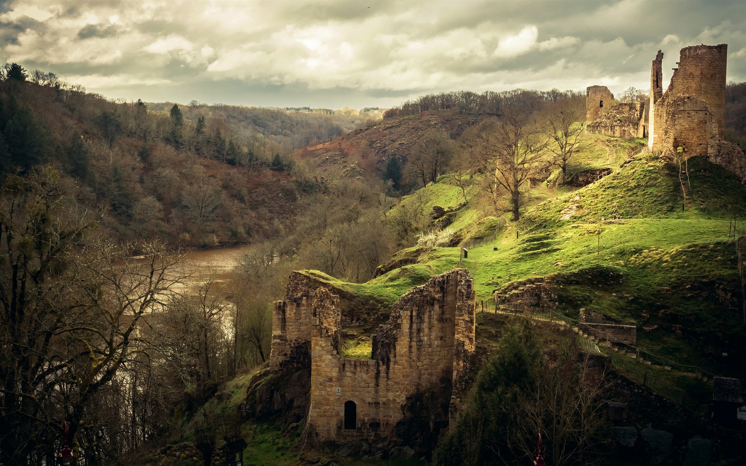 Wallpaper Ruins, castle, hills, river, trees 3840x2160 UHD 4K Picture, Image
