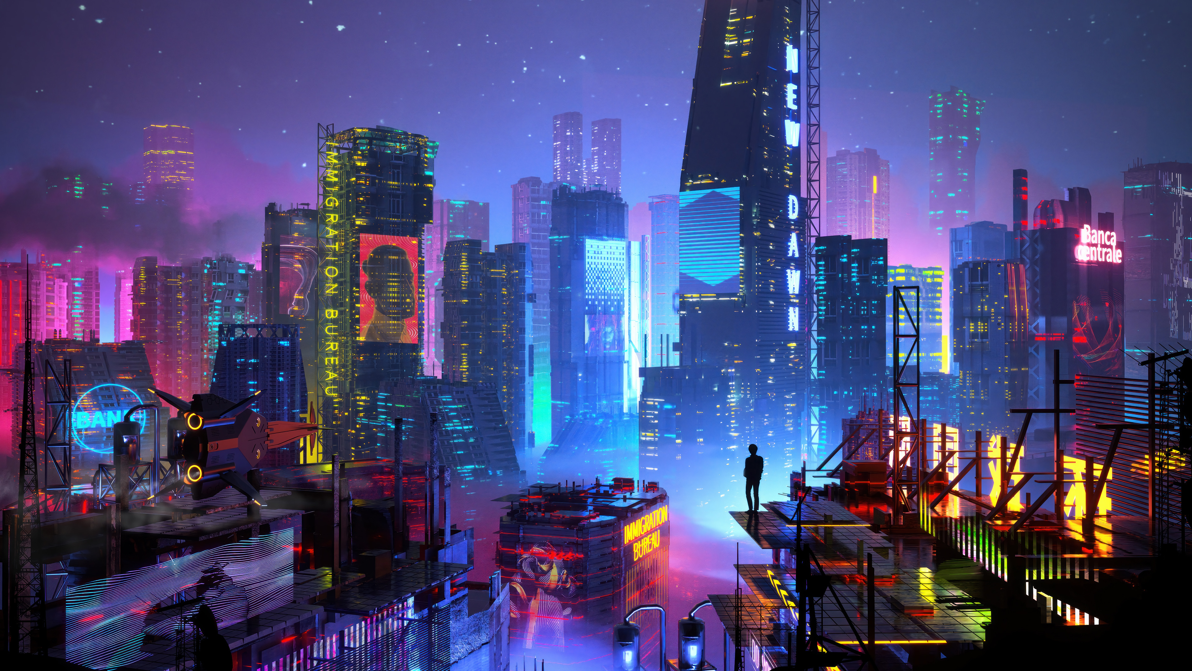 Cyberpunk City Buildings Sci Fi Wallpaper 4K HD PC K