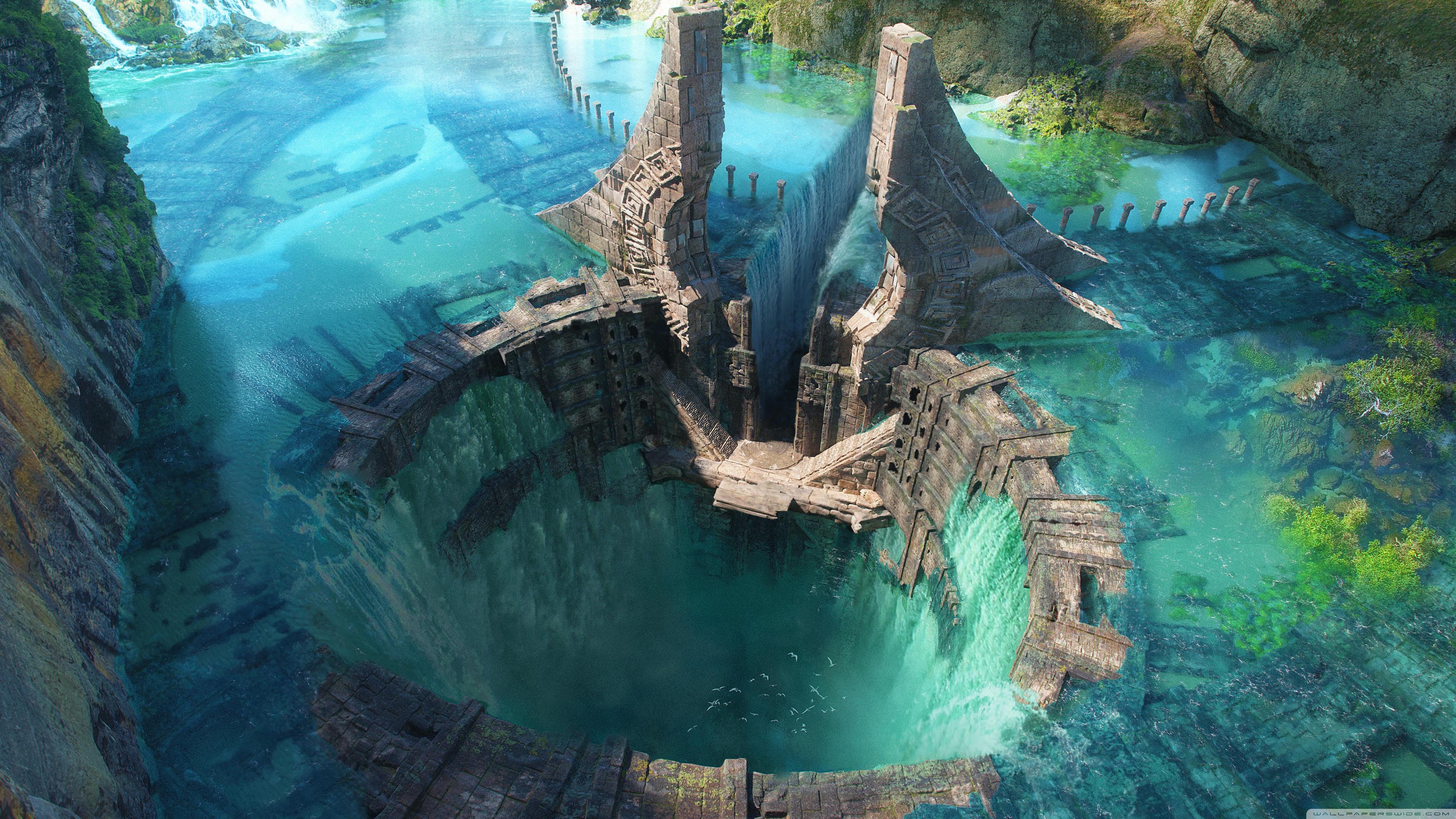 Ancient Sea Temple Ruins 4K UHD Wallpaper for UltraHD Desktop and TV, Widescreen and UltraWide Display