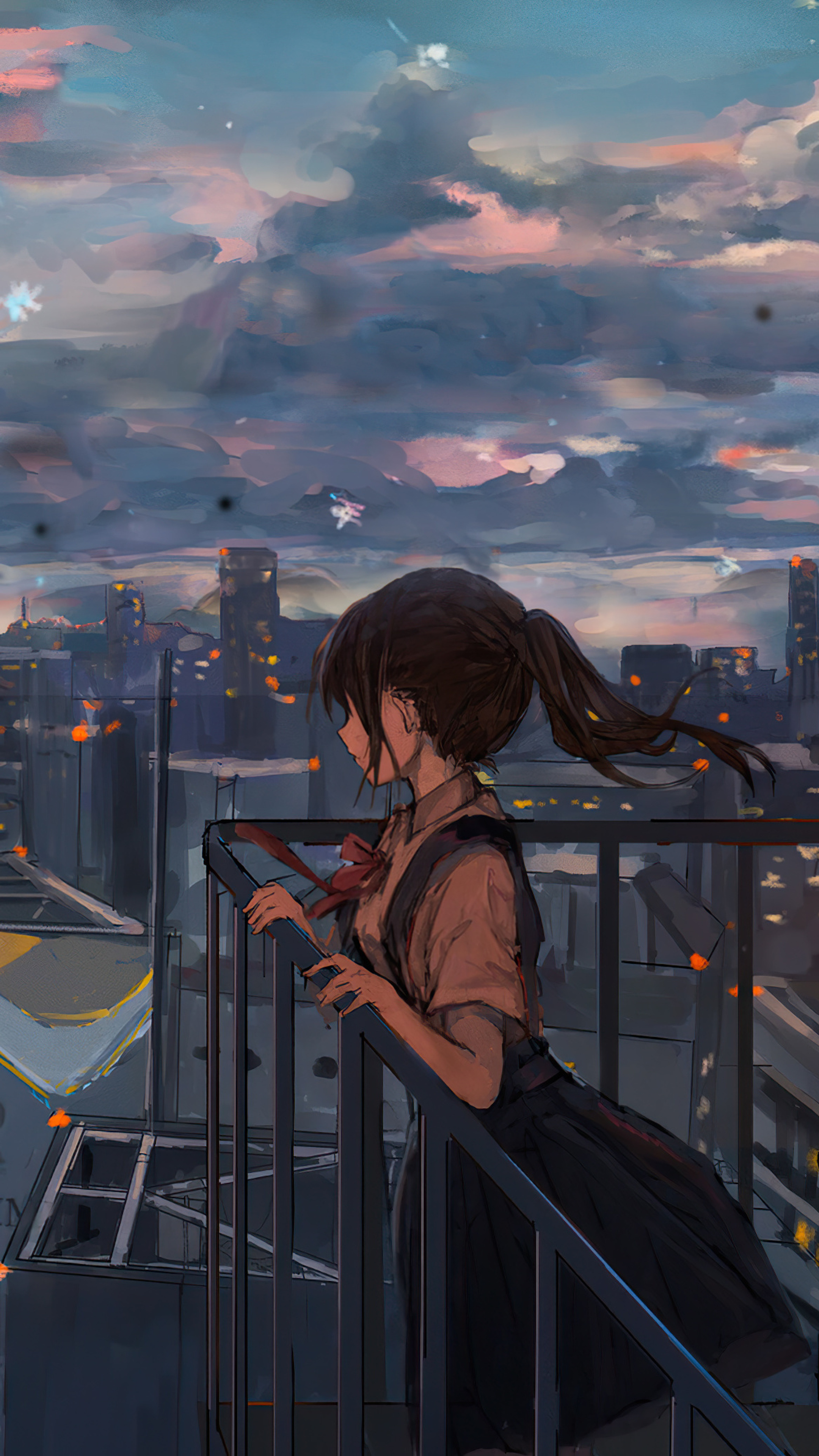 Cityscape Sky Anime Girl Peace Alone 4k Sony Xperia X, XZ, Z5 Premium , HD 4k Wallpaper, Image, Background, Photos and Picture