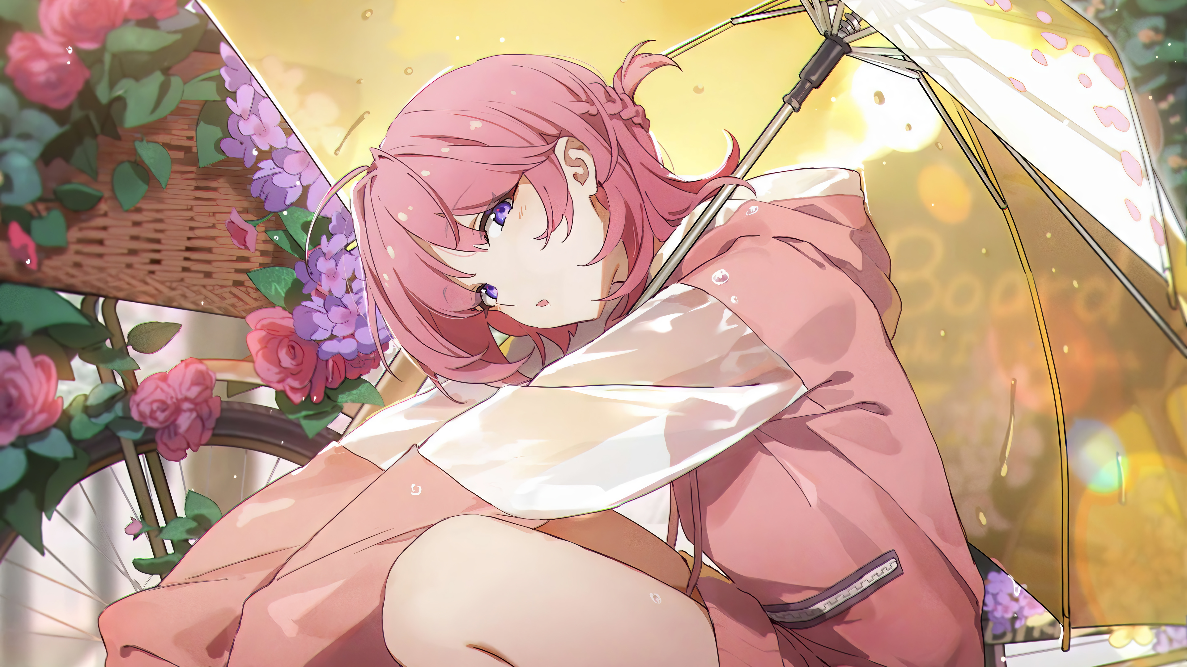 Anime Girl Pink Hair Umbrella Wallpaper 4K HD PC i