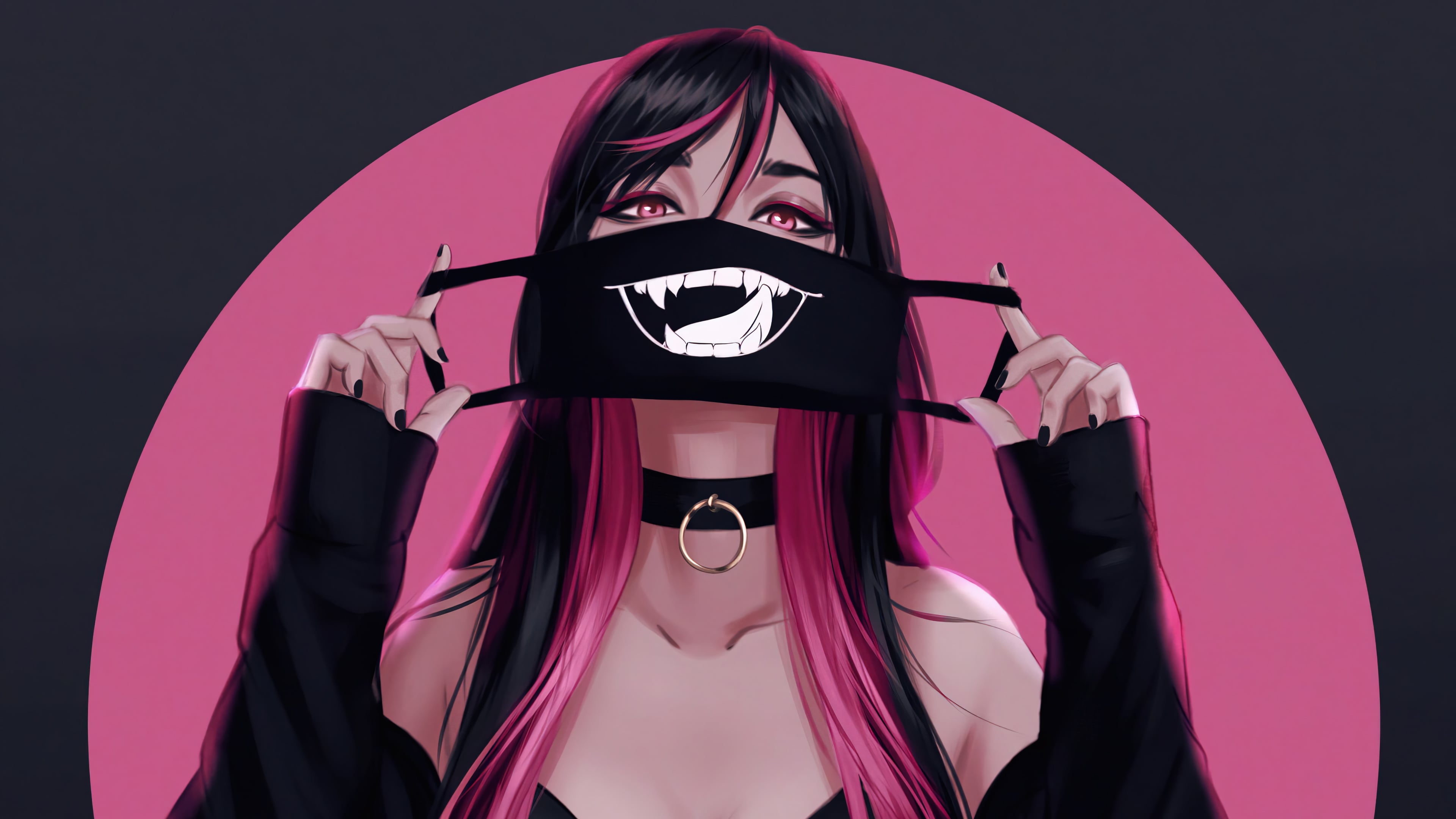 Girl with pink hair and mask Wallpaper 4k for Desktop