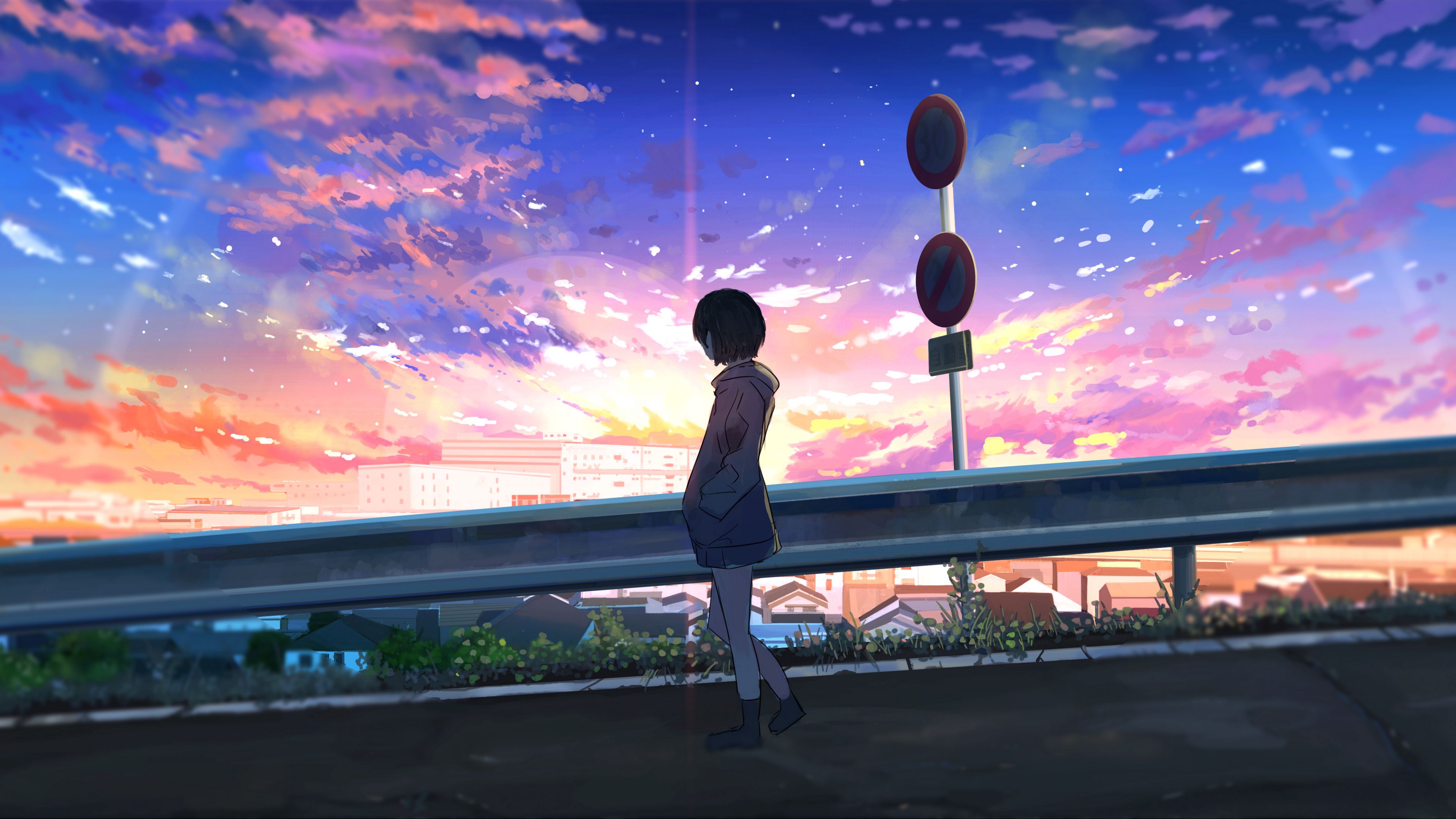Download wallpaper 3840x2160 girl, alone, road, anime, art, cartoon 4k uhd 16:9 HD background