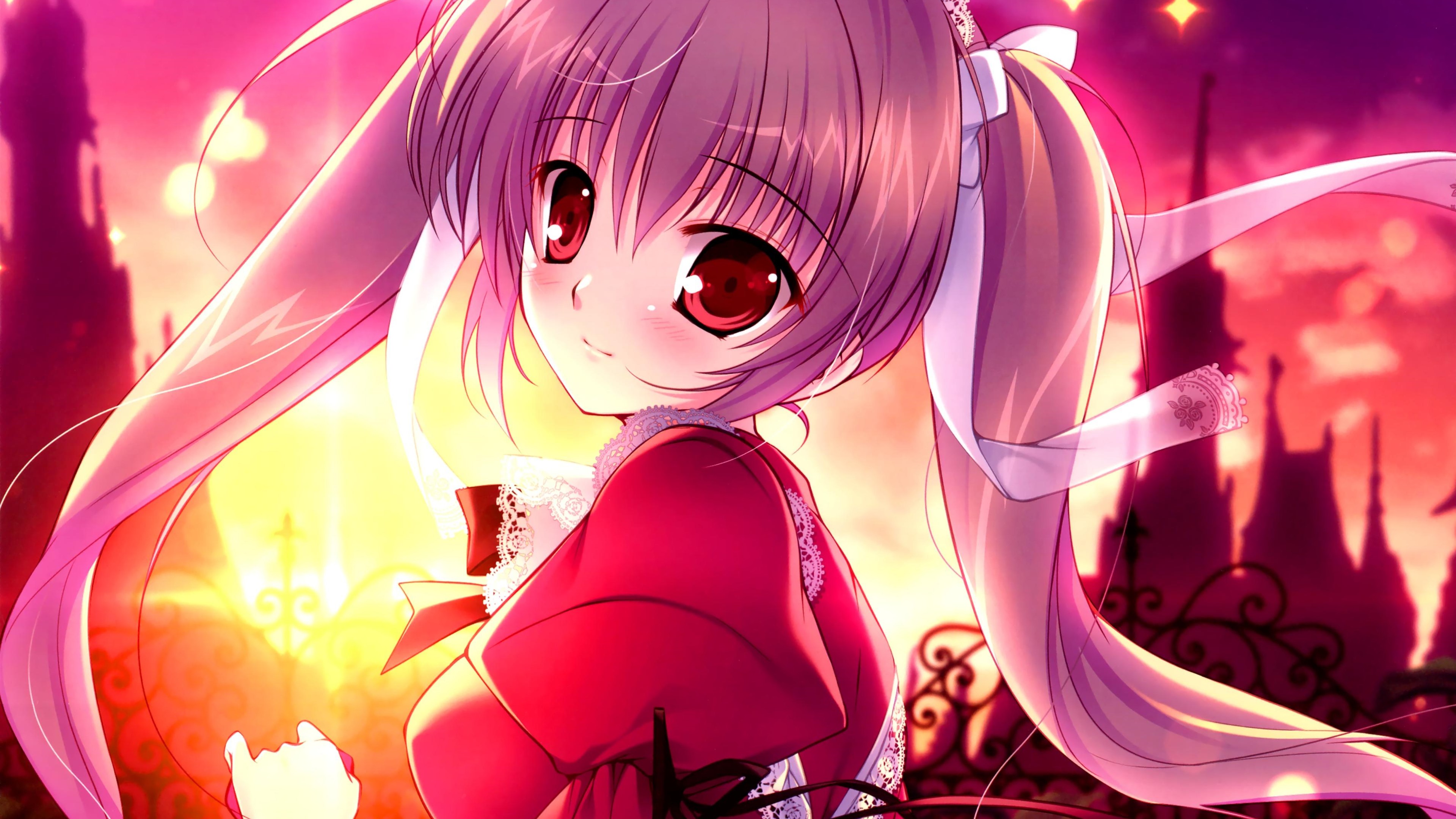 Wallpaper Beautiful pink hair anime girl, stars, castle 3840x2160 UHD 4K Picture, Image