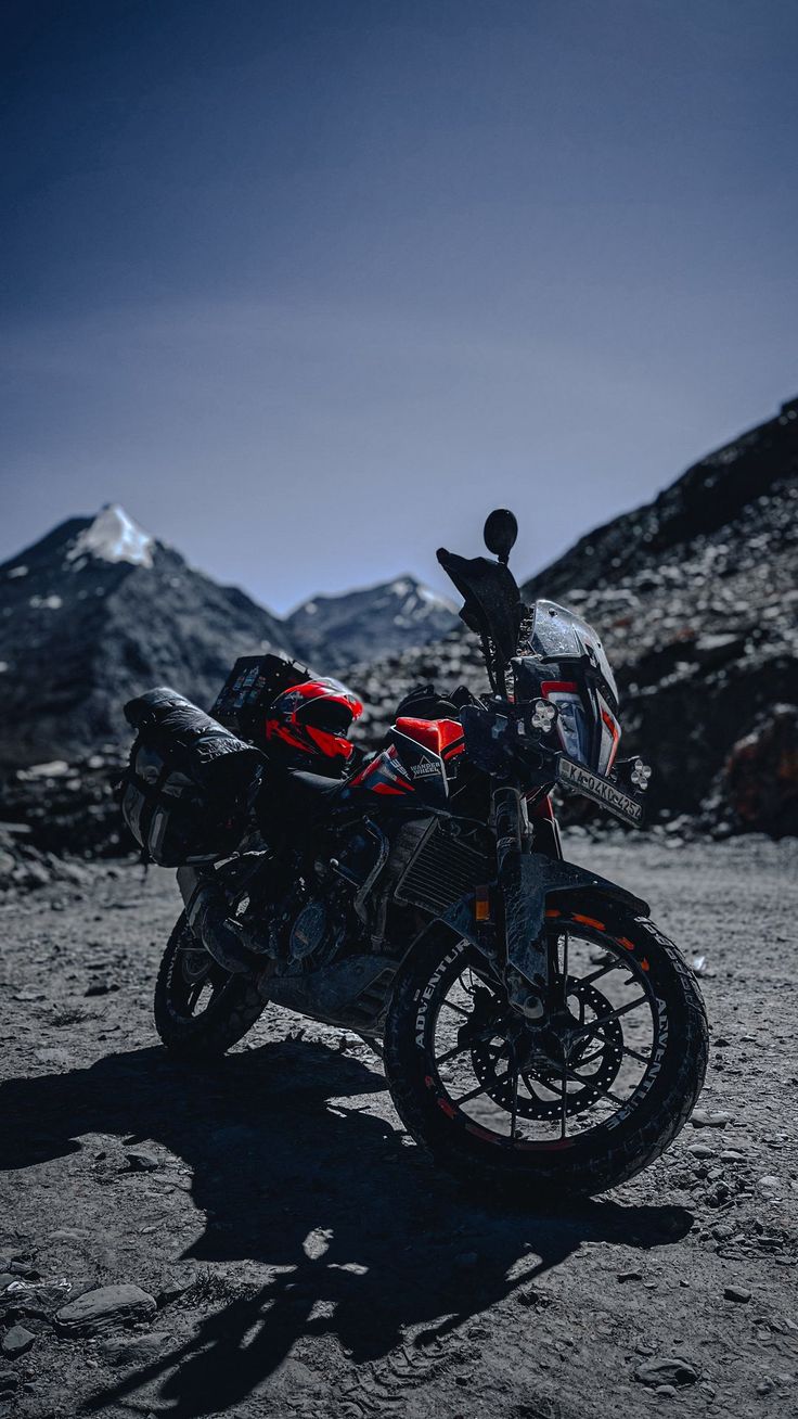 Wallpaper motorcycle, bike, red, mountains, sky, nature, AI 4K by thescoutguy. Download wallpaper motorcycle, bike, red, mountains, sky, nature for free