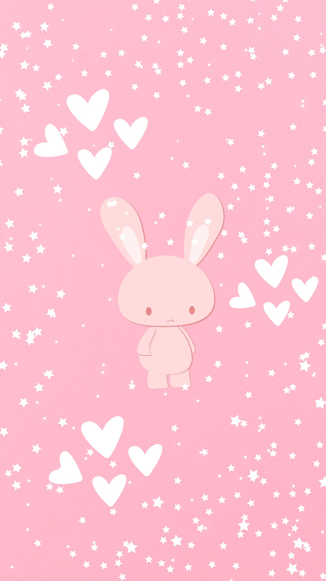 Cute Pink Kawaii Bunny iPhone Lock Screen. Pink Aesthetic Wallpaper with Stars and Hearts
