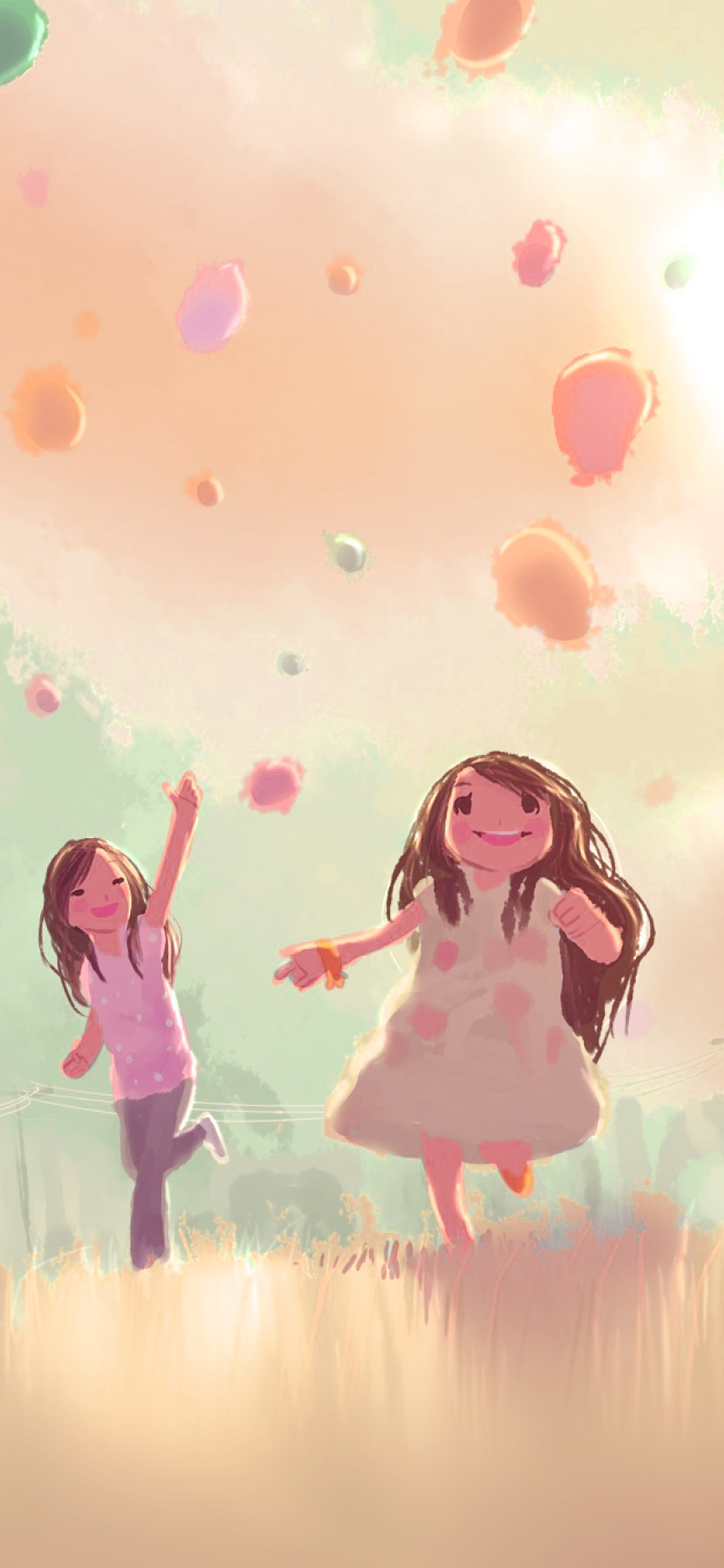 iPhone X wallpaper. kids playing illustration art cute pink