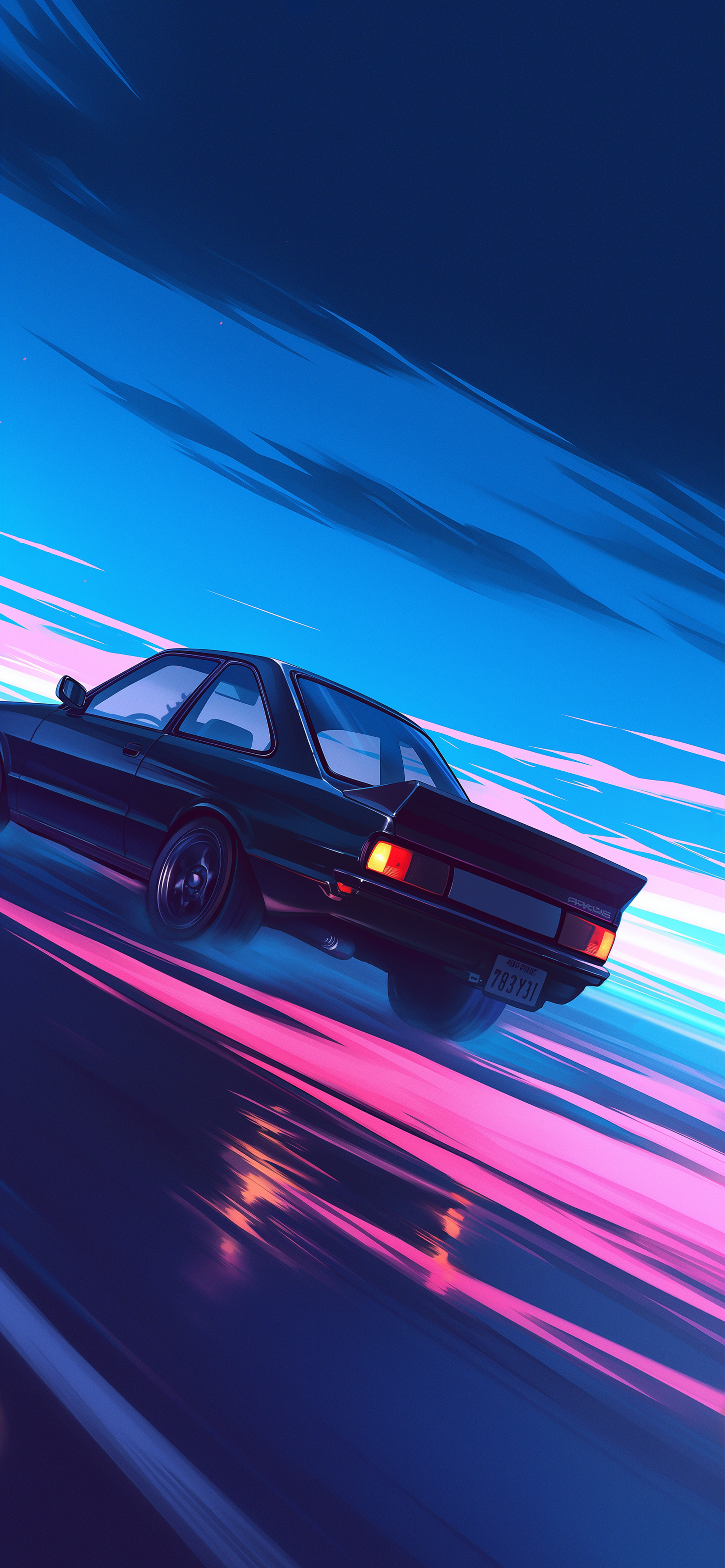 Neon Drift Retro Car Night Drive Wallpaper Phone Wallpaper