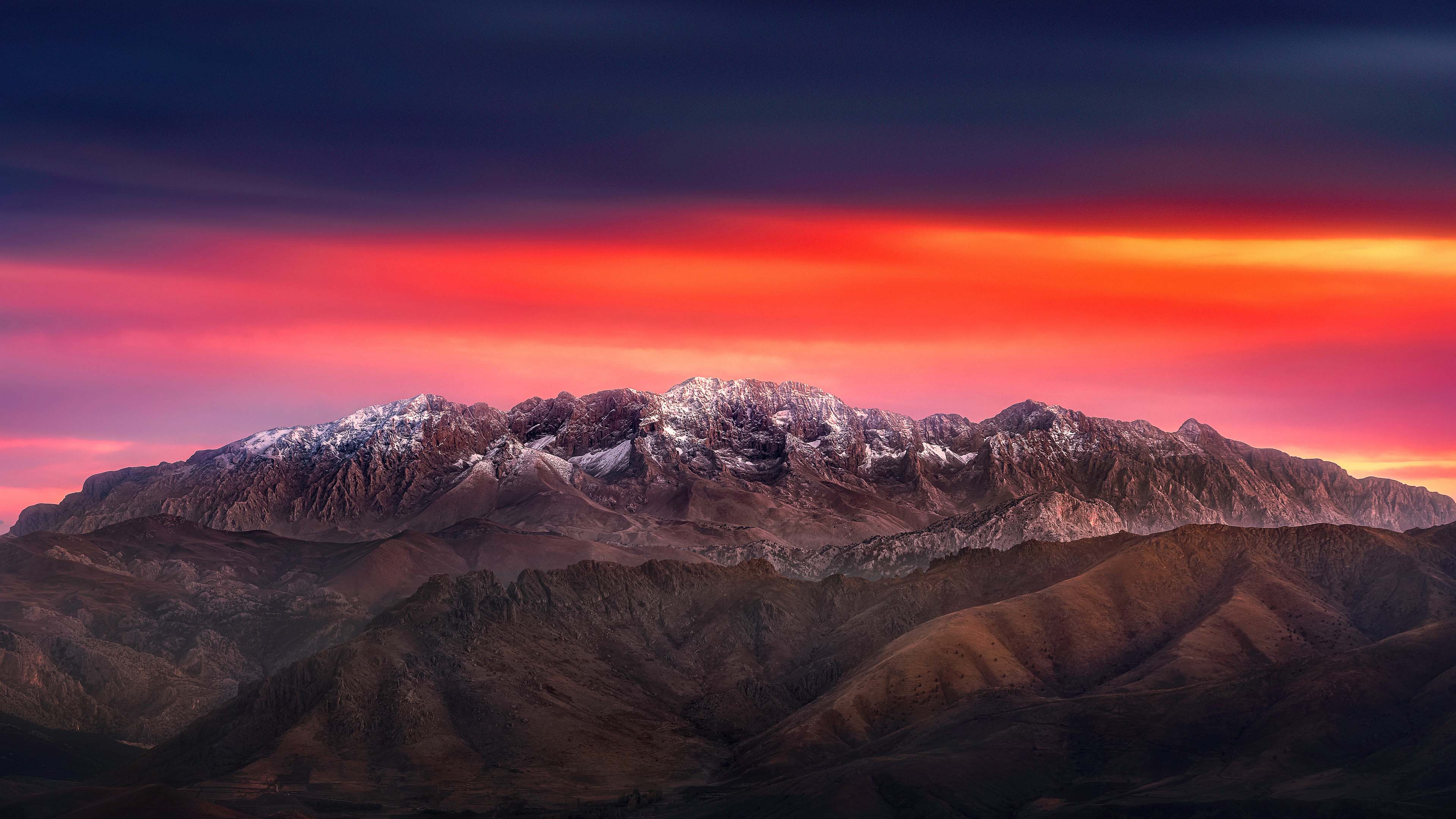 Rock Mountains Slope Sunset View Silhouette Background 4K HD Nature Wallpaper